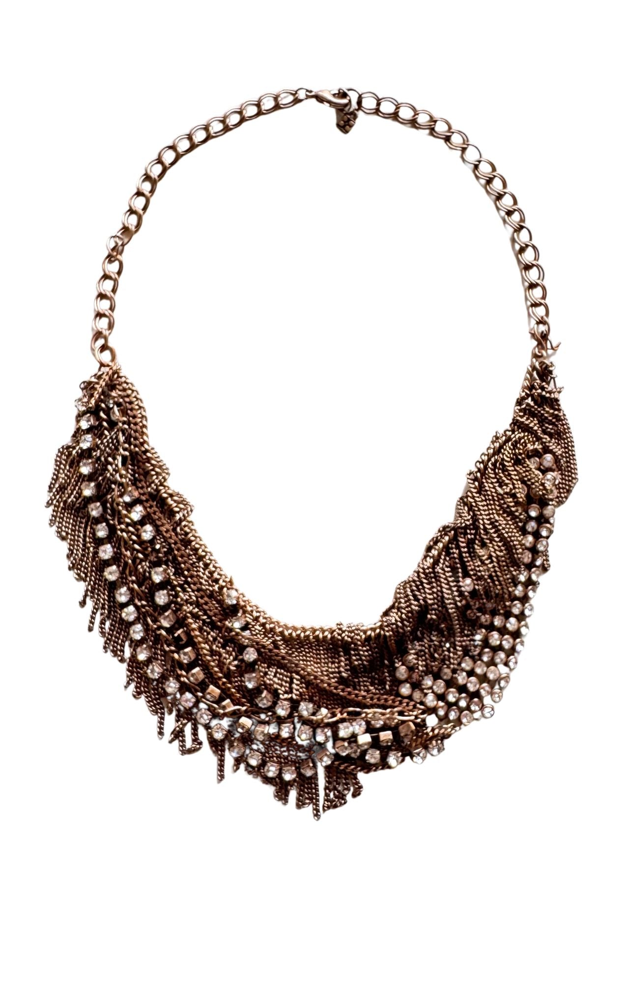 BCBGMAXAZRIA crystal embellished chain fringe statement necklace