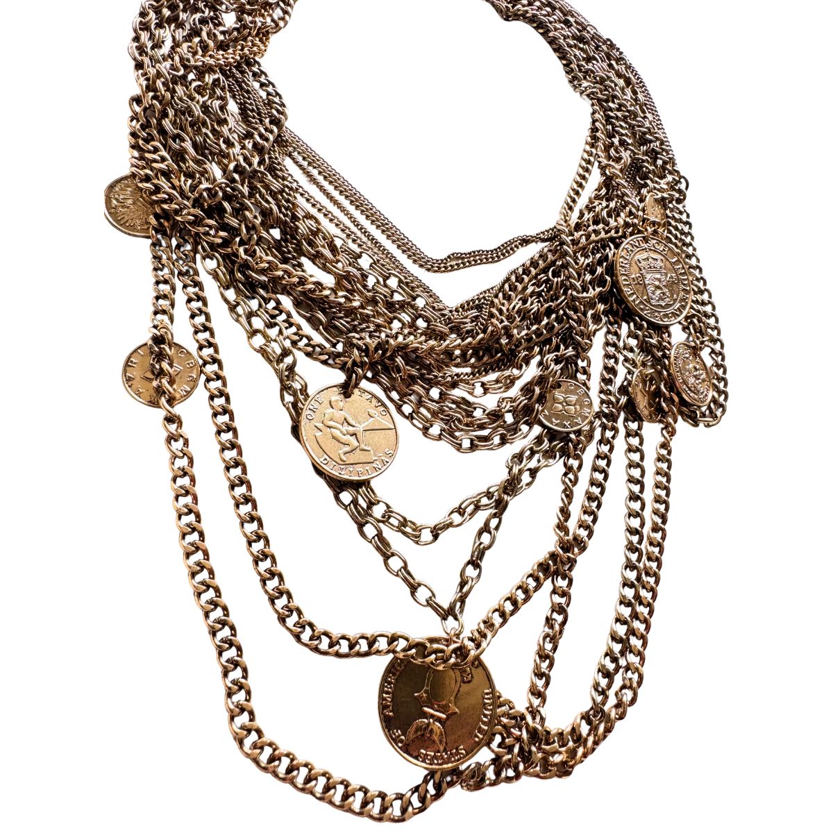 BCBGMAXAZRIA layered gold-tone coin charm necklace