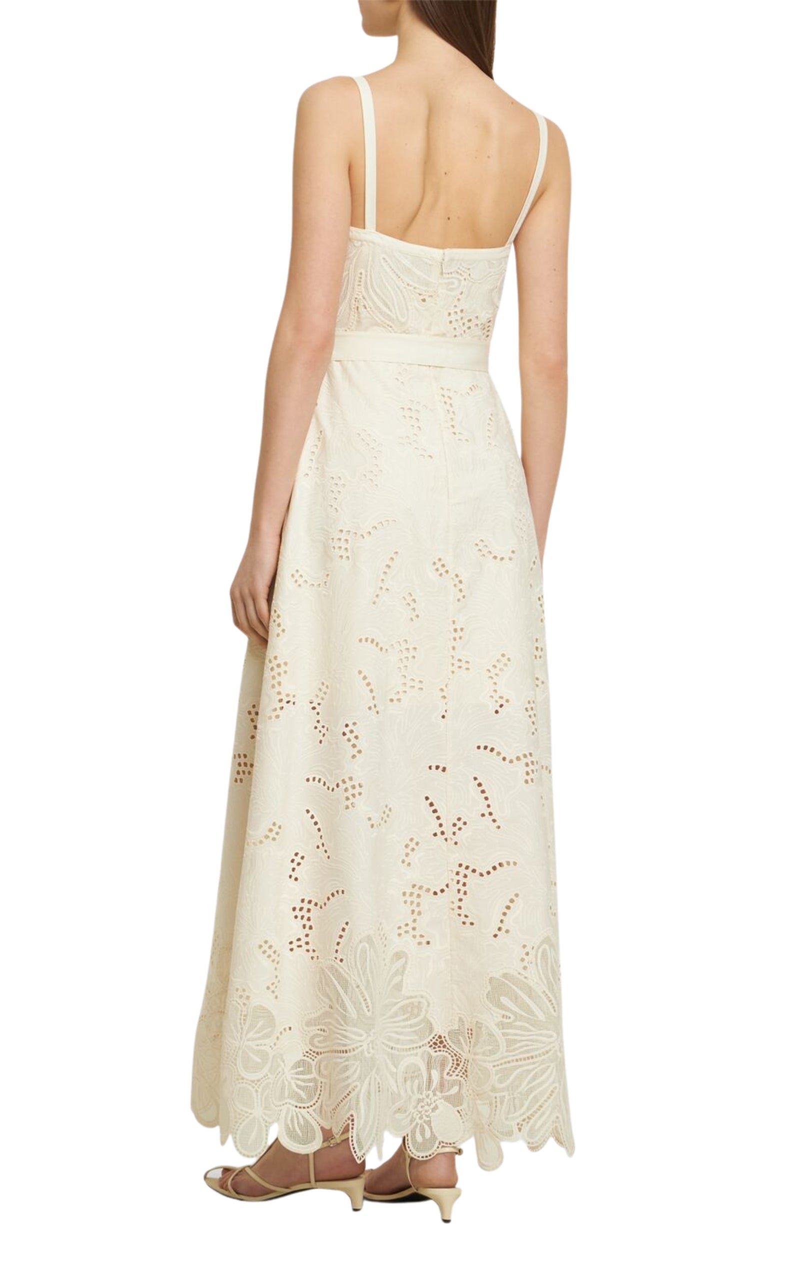 Elie Saab eyelet embroidered cotton-blend midi dress with scalloped hem