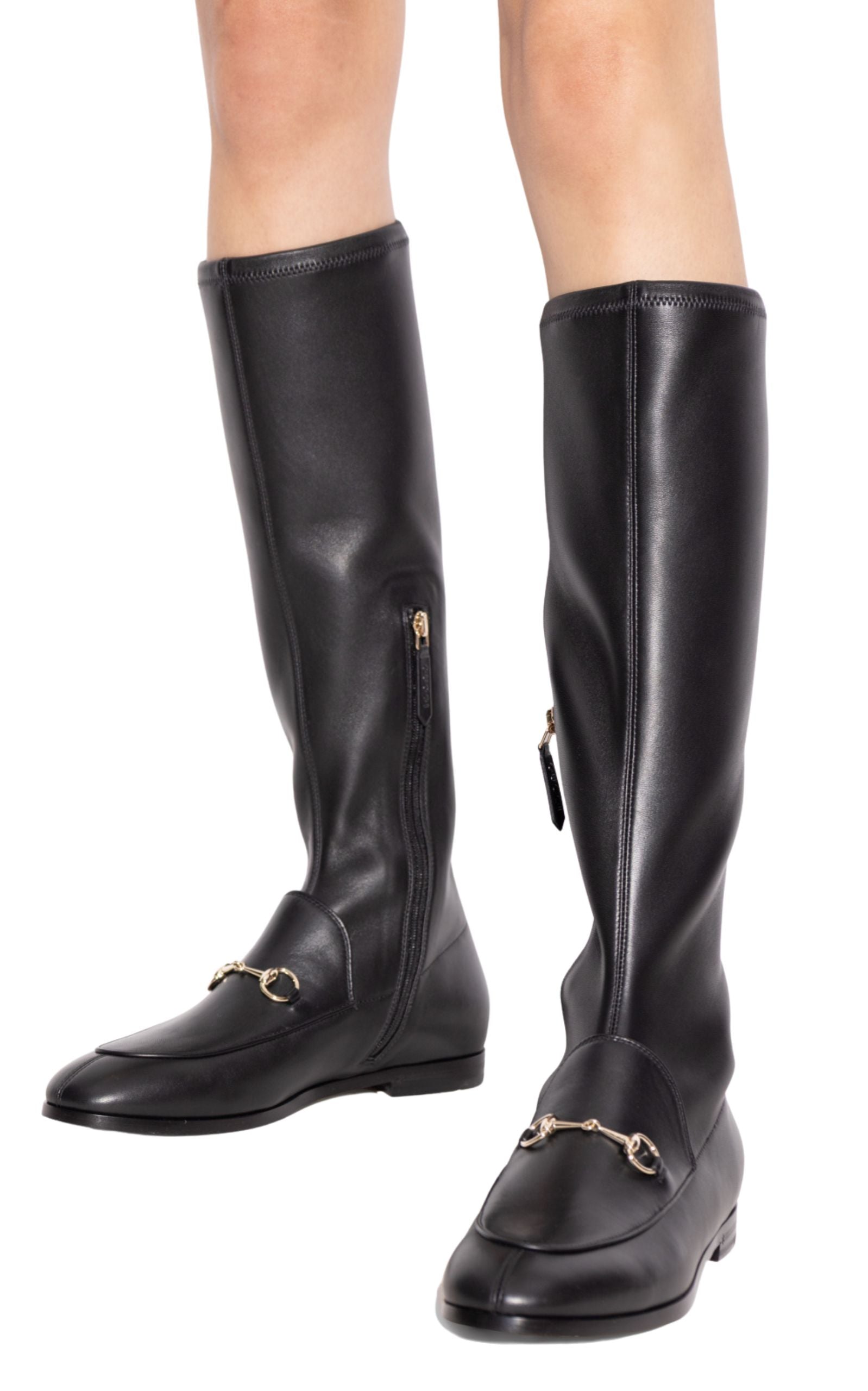 Gucci Jordaan Black Leather Knee-High Boots
