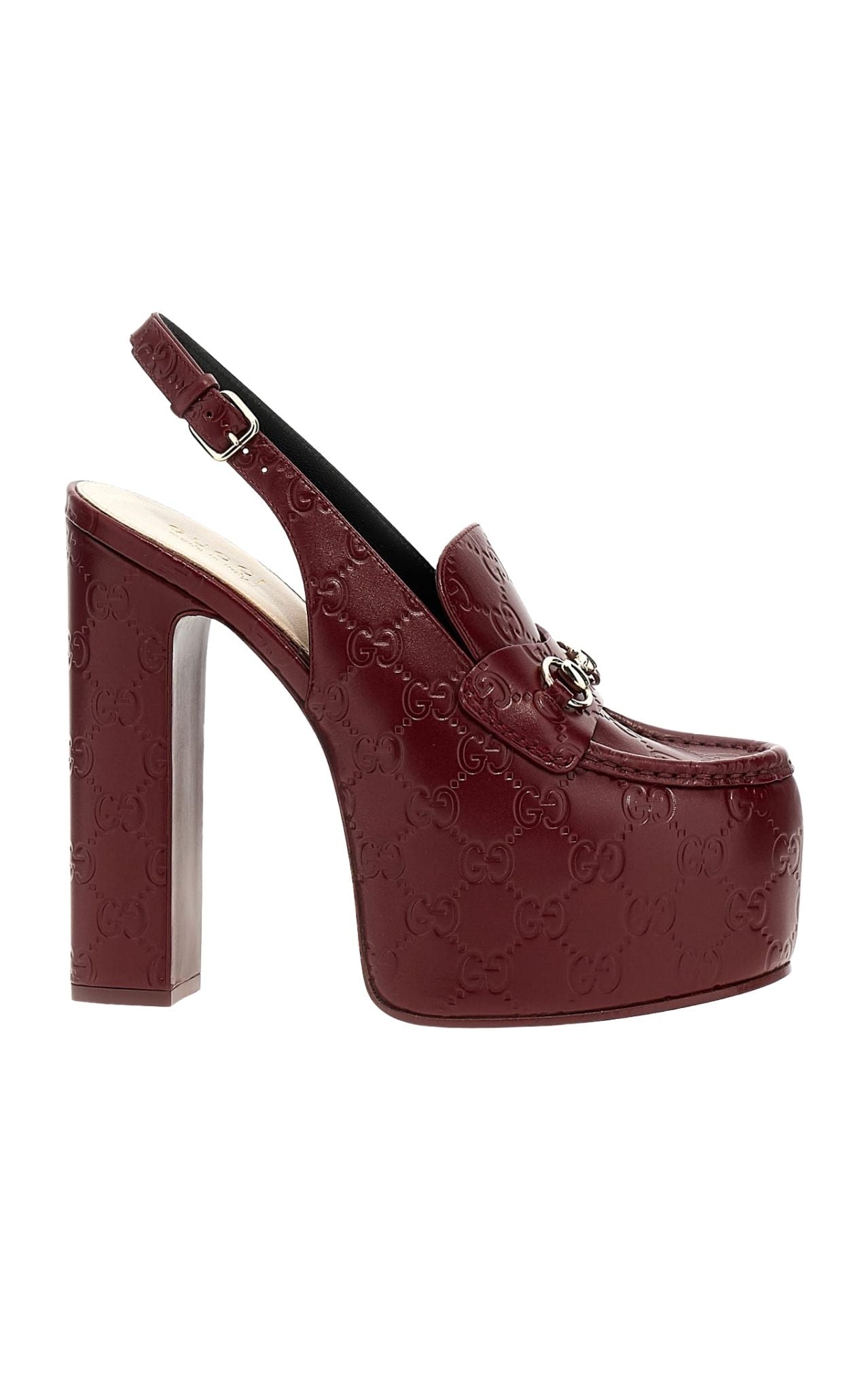 Gucci Ottavia GG platform pumps burgundy embossed leather with horsebit hardware