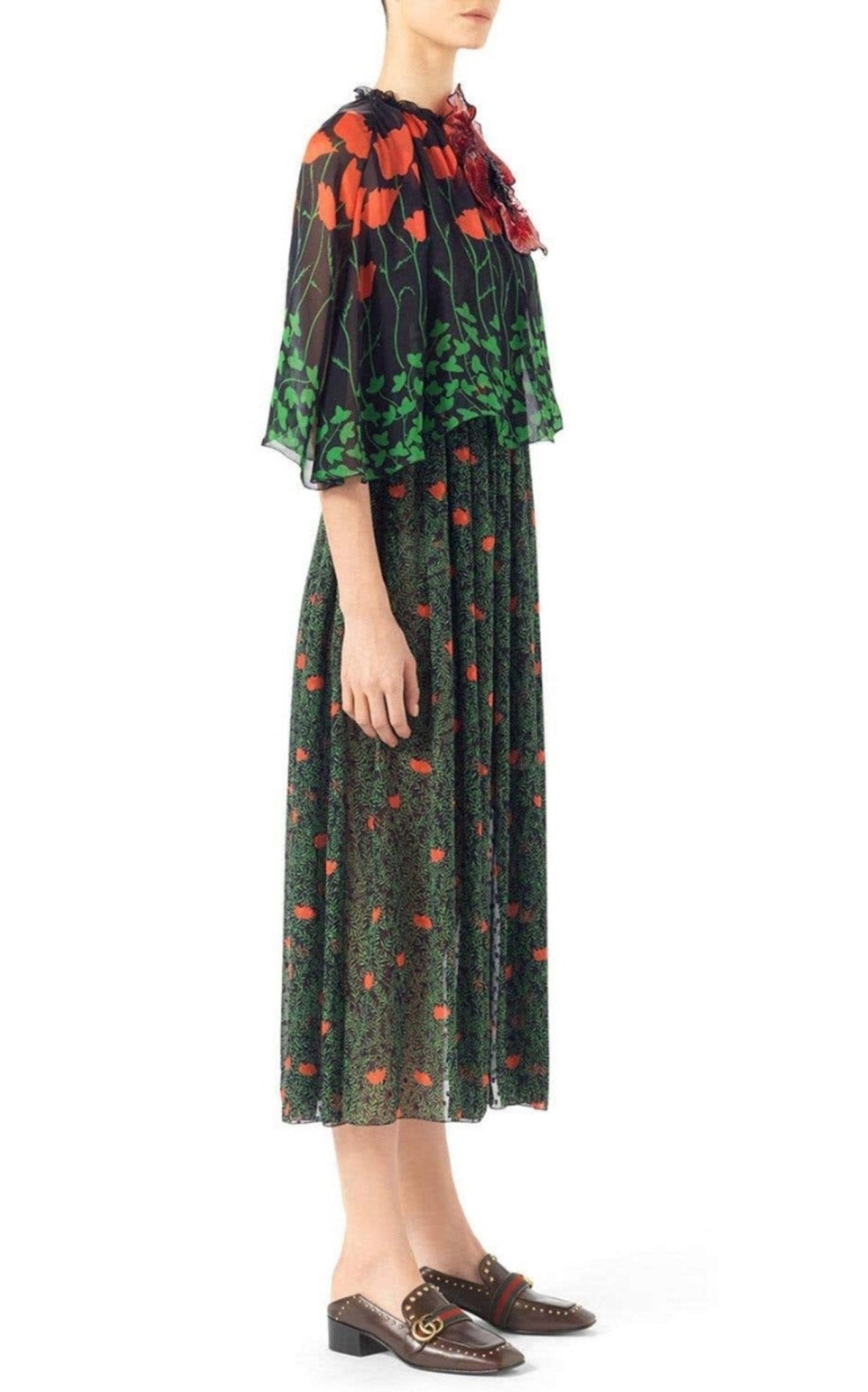 Gucci Poppy Field fil coupé silk cape dress with floral print