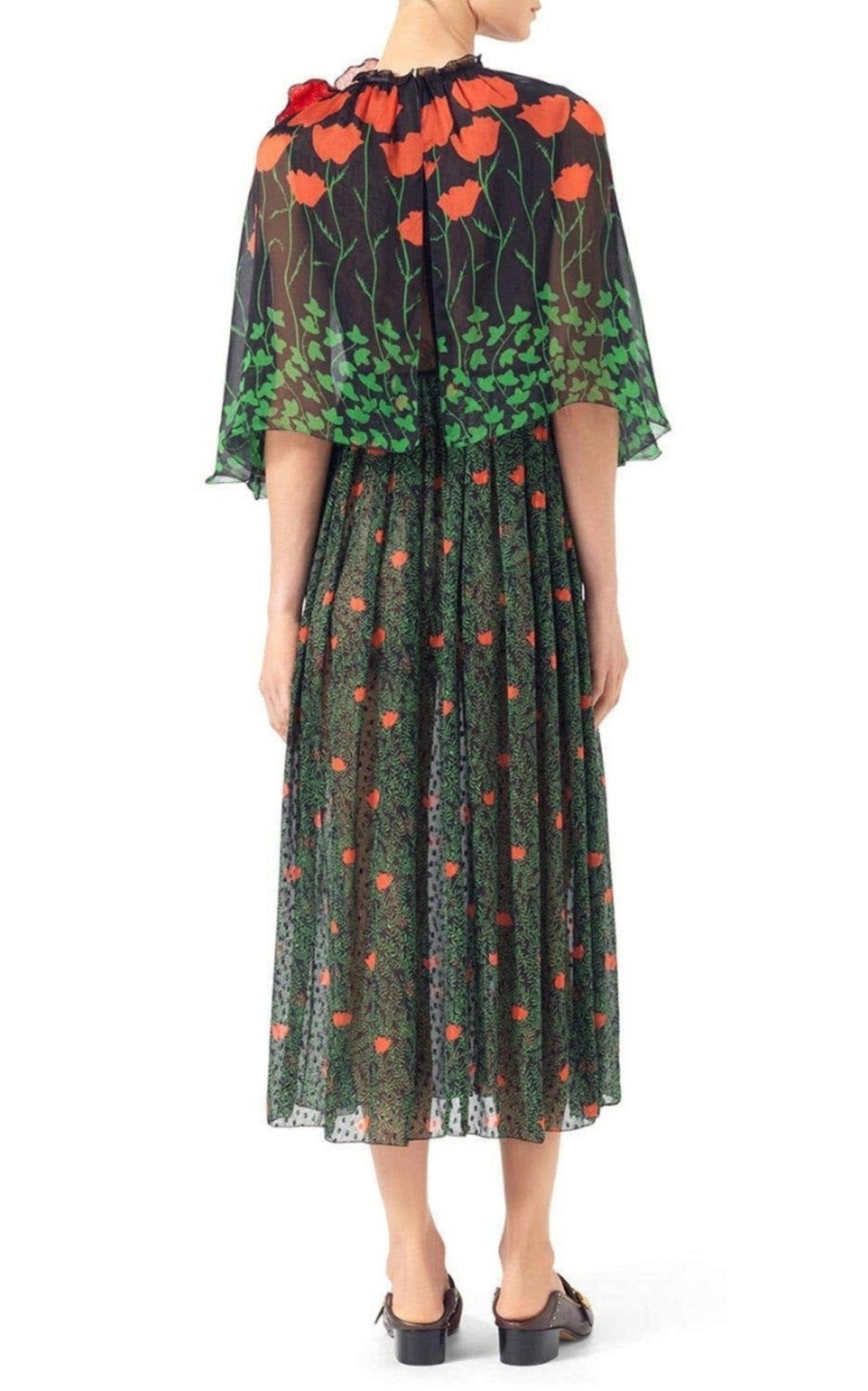 Gucci Poppy Field fil coupé silk cape dress with floral print