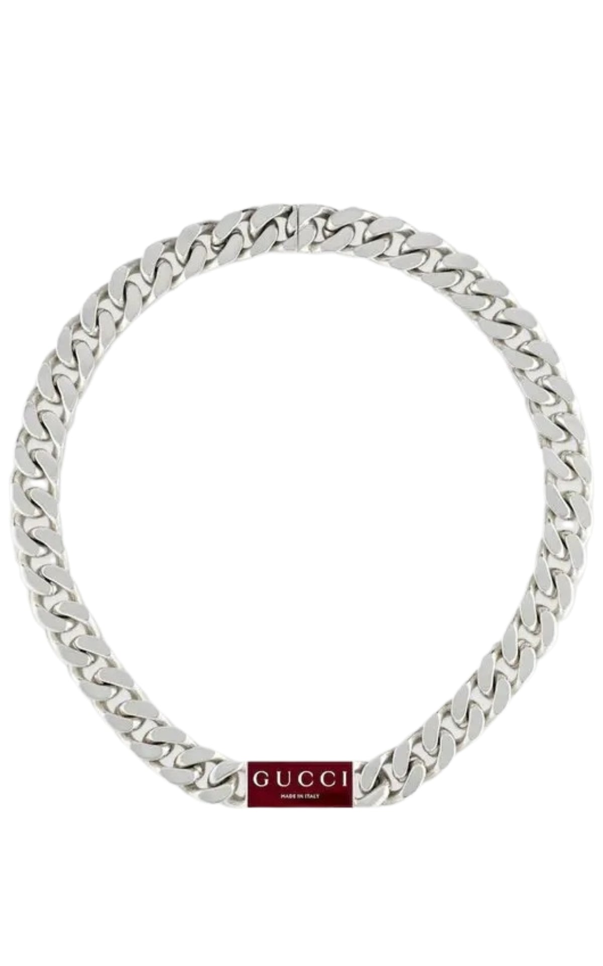 Gucci Trademark 925 sterling silver chain necklace with Rosso Ancora red enamel tag pendant
