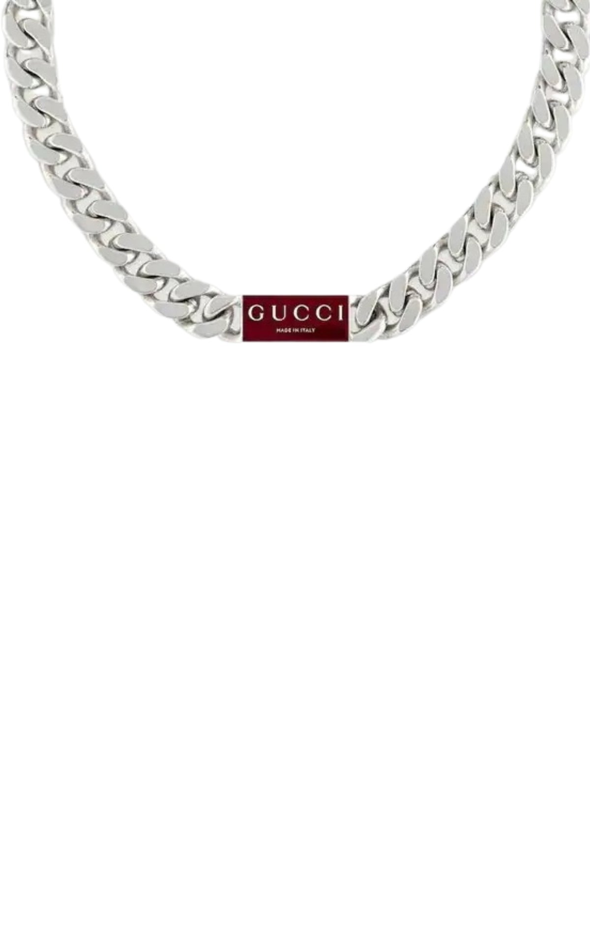 Gucci Trademark 925 sterling silver chain necklace with Rosso Ancora red enamel tag pendant