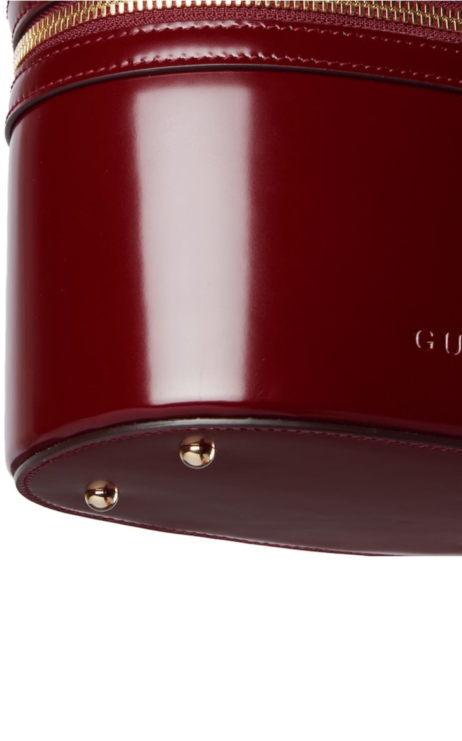 Gucci burgundy glossy leather bucket bag with bamboo-inspired top handle