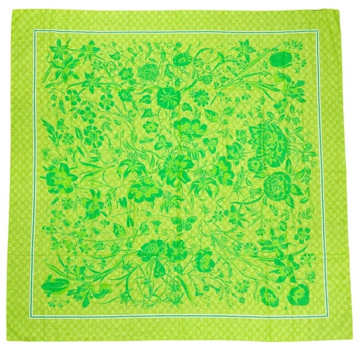 Gucci green GG Supreme floral print silk scarf carré