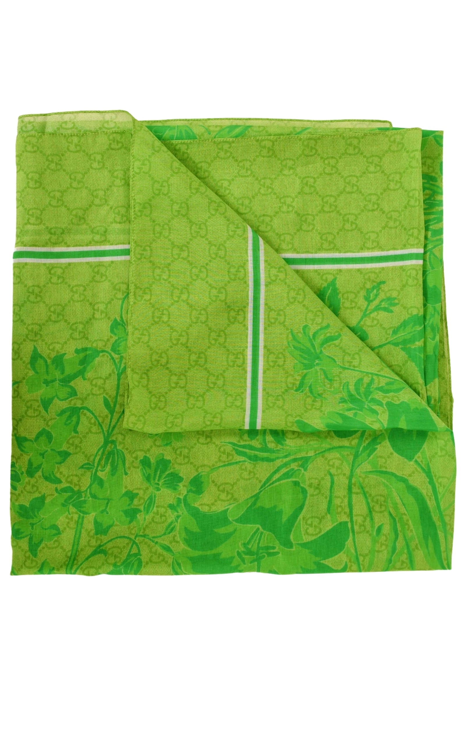 Gucci green GG Supreme floral print silk scarf carré