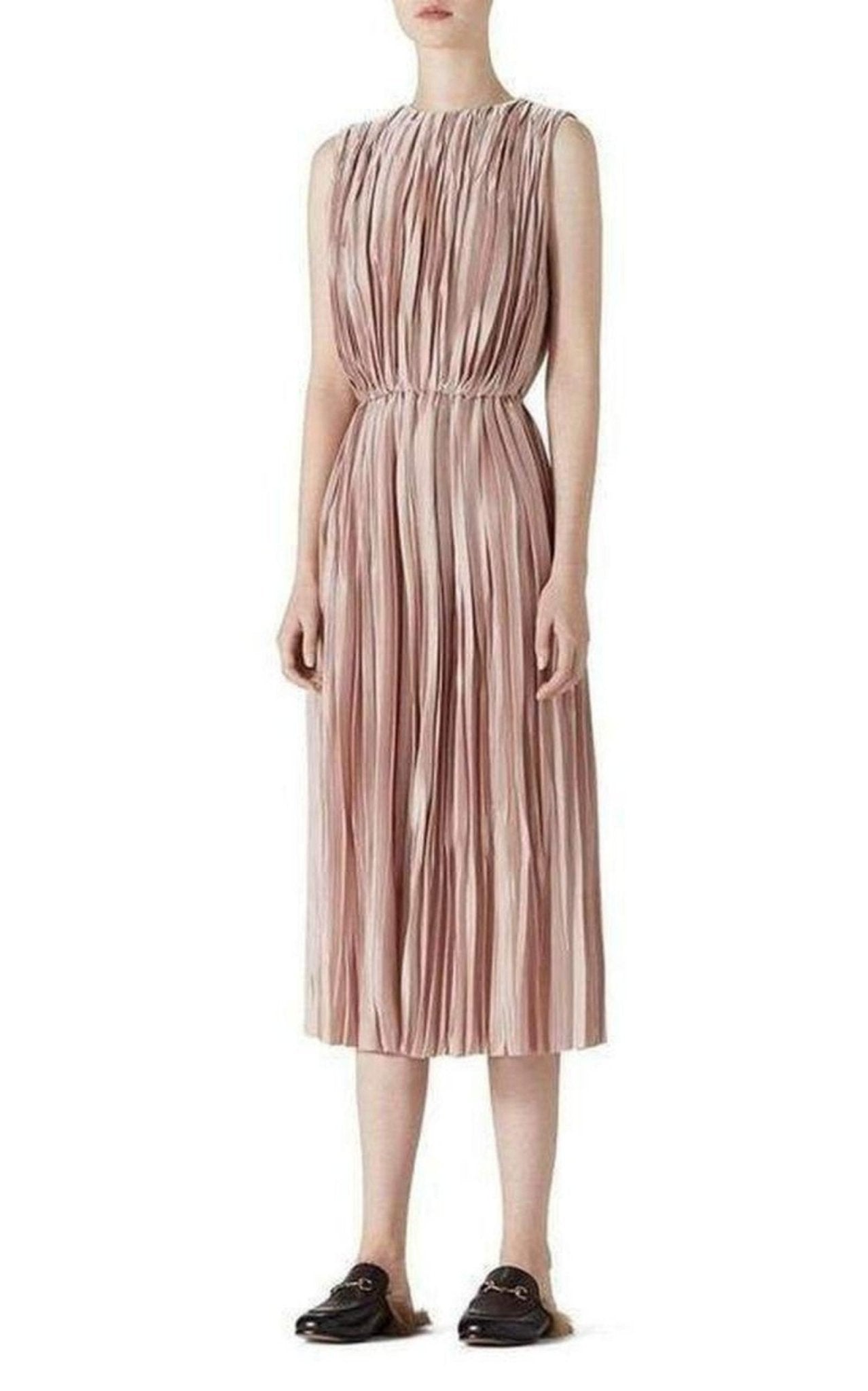 Gucci pale rose plissé poly satin dress with pleated texture