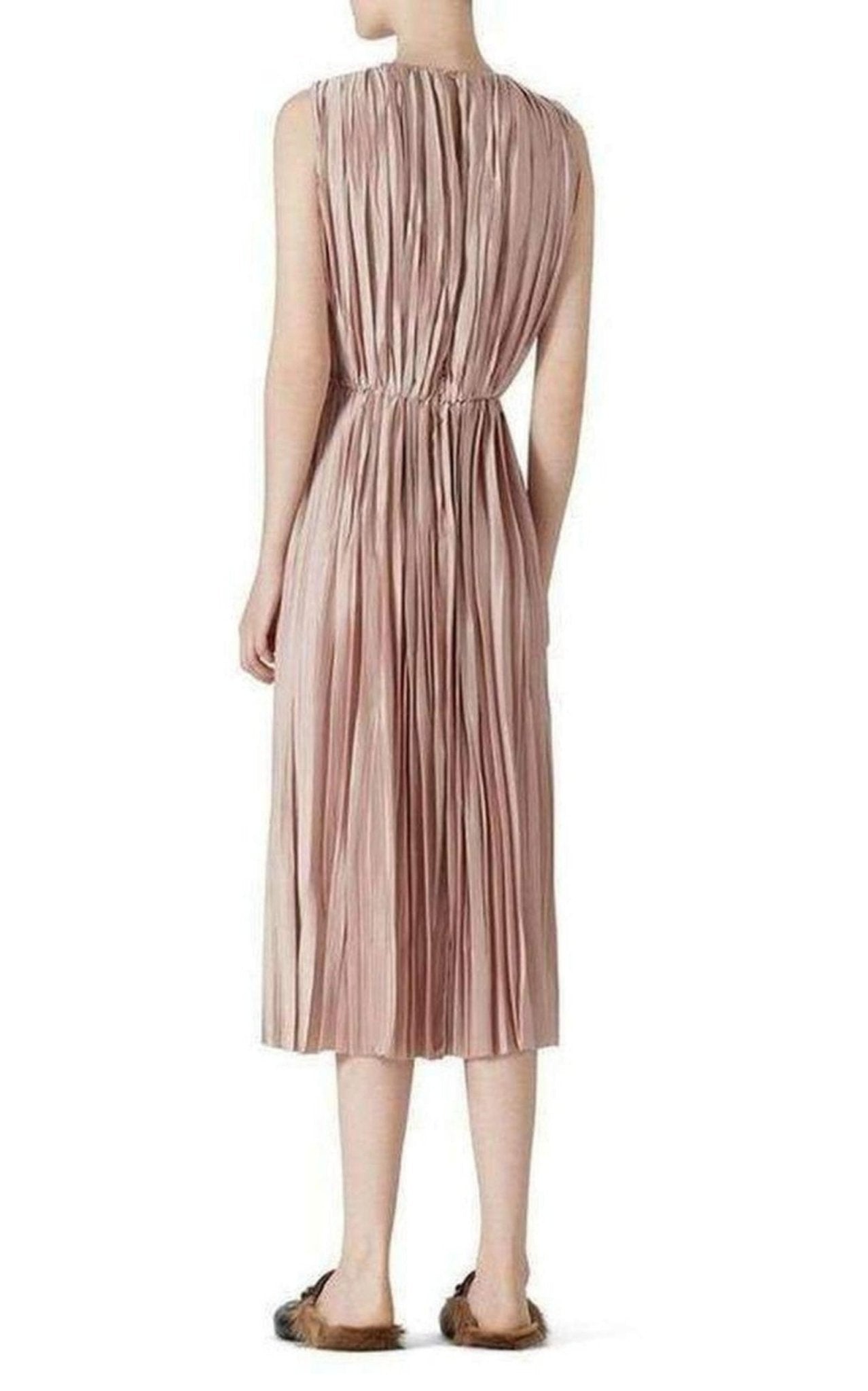 Gucci pale rose plissé poly satin dress with pleated texture