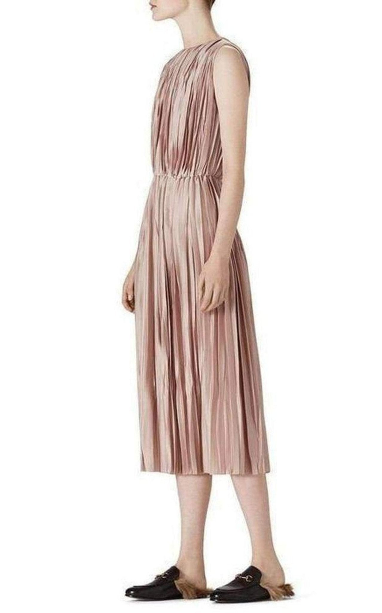 Gucci pale rose plissé poly satin dress with pleated texture