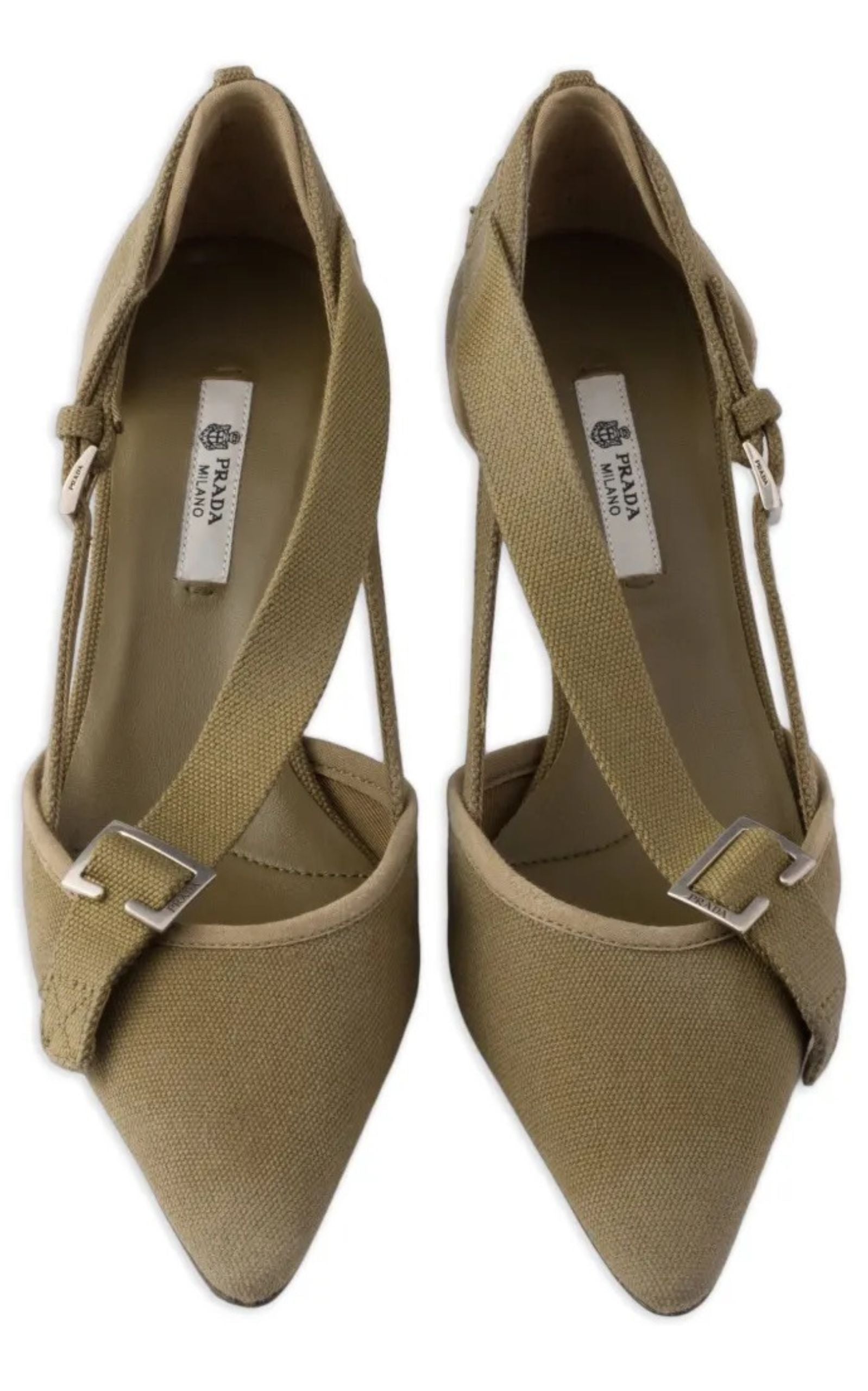 Prada Pointed Slingback Olive Green Kitten Heel Pumps
