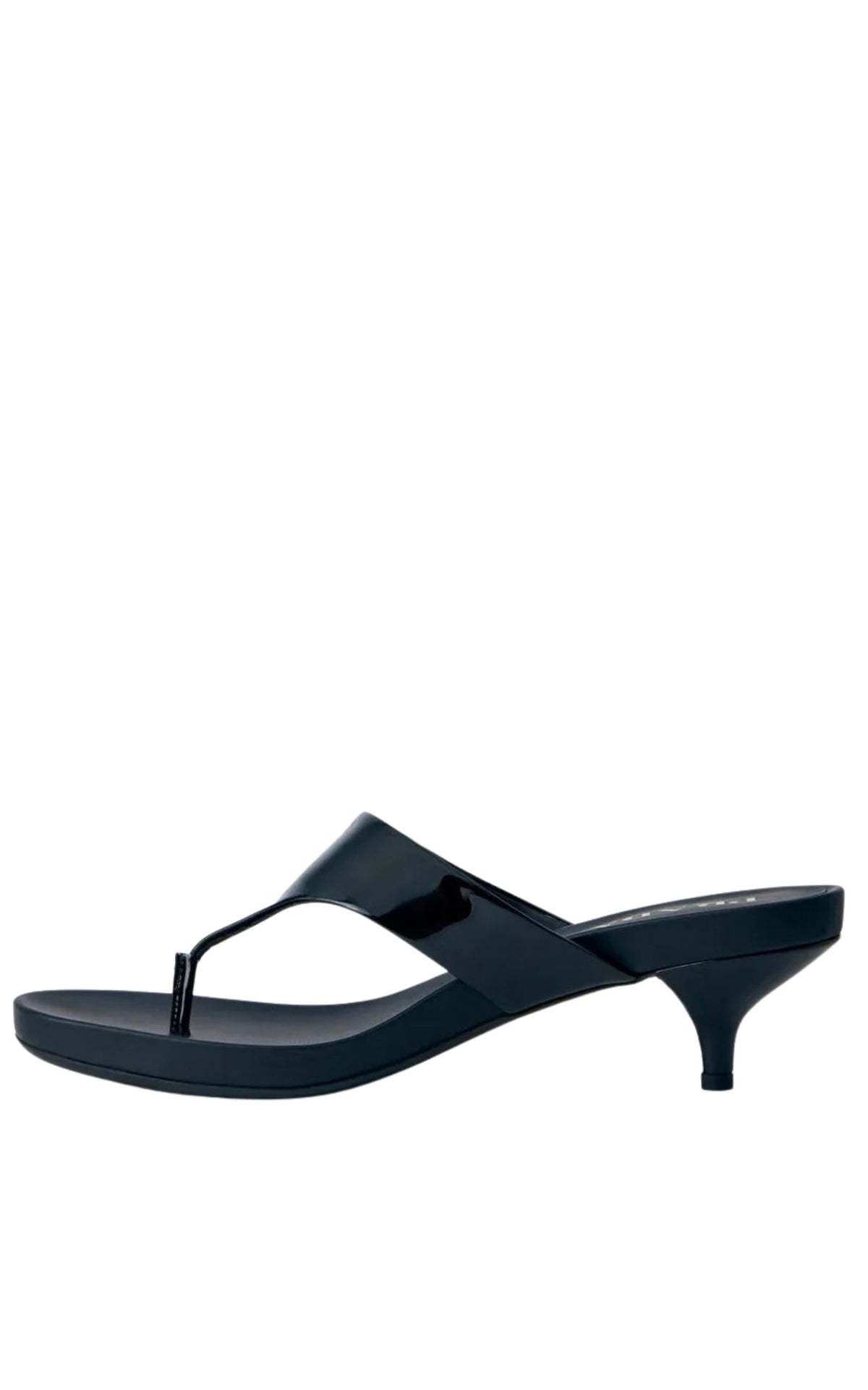Prada black patent leather thong sandals with open toe and kitten heel