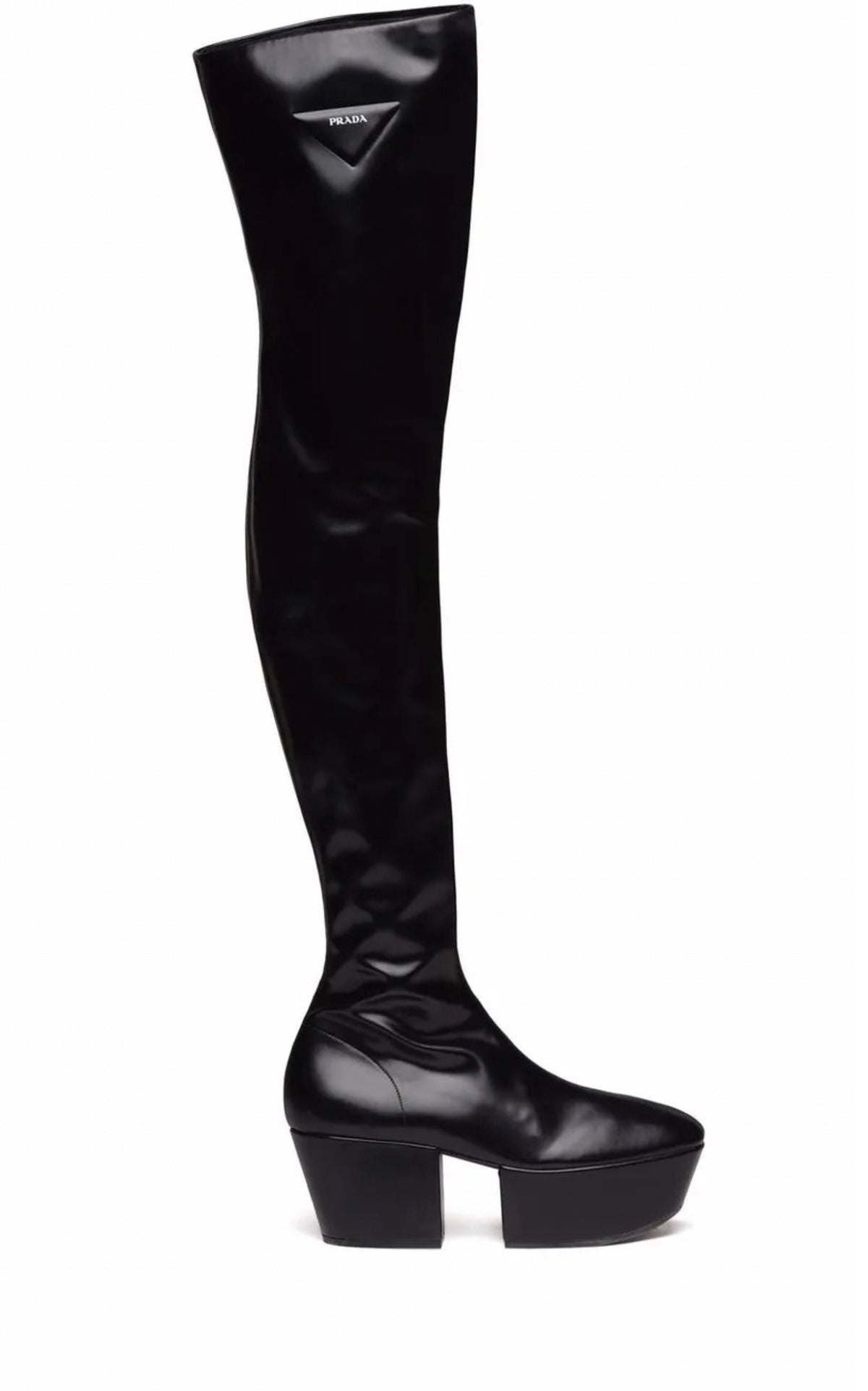 Prada black platform over-the-knee boots with square toe