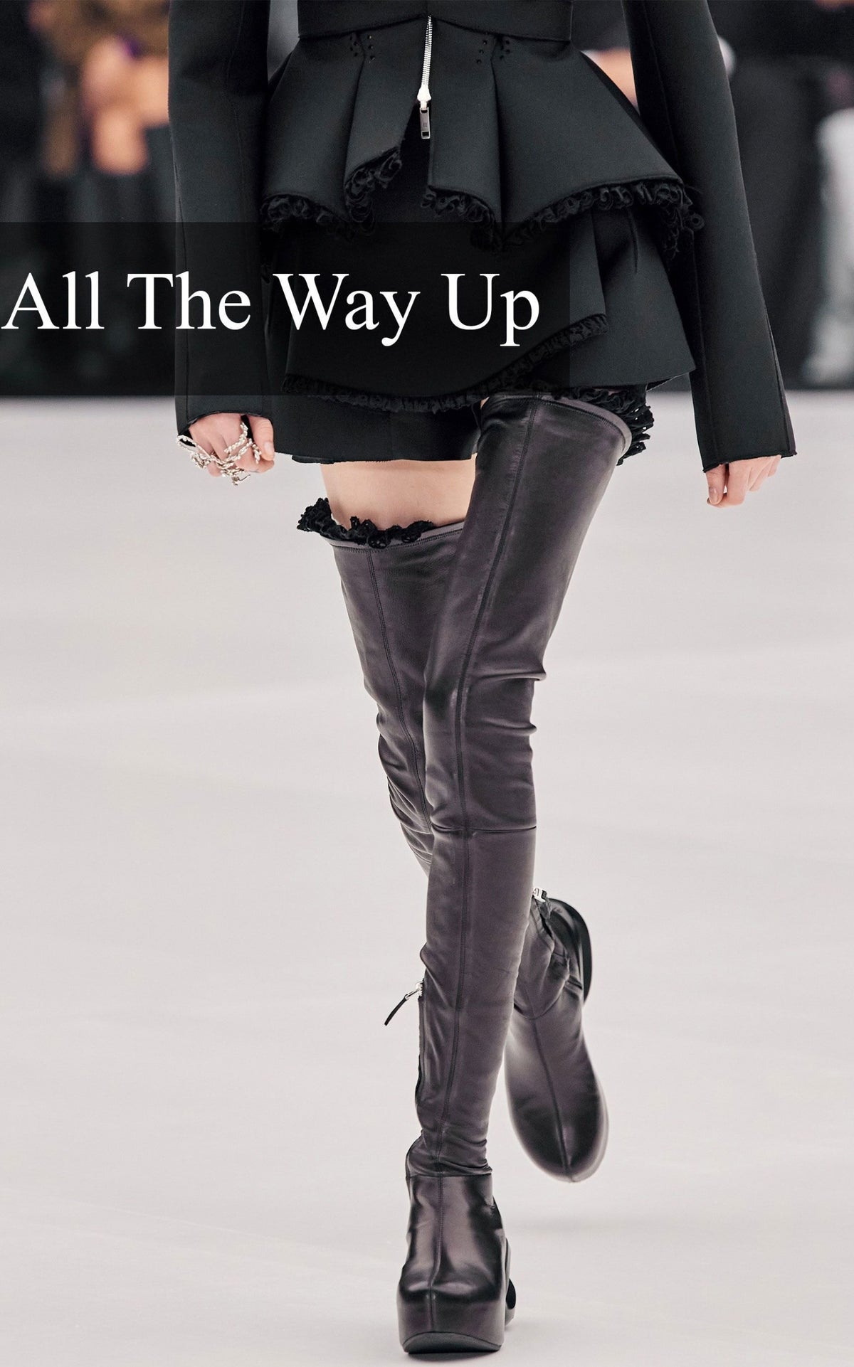 Prada black platform over-the-knee boots with square toe