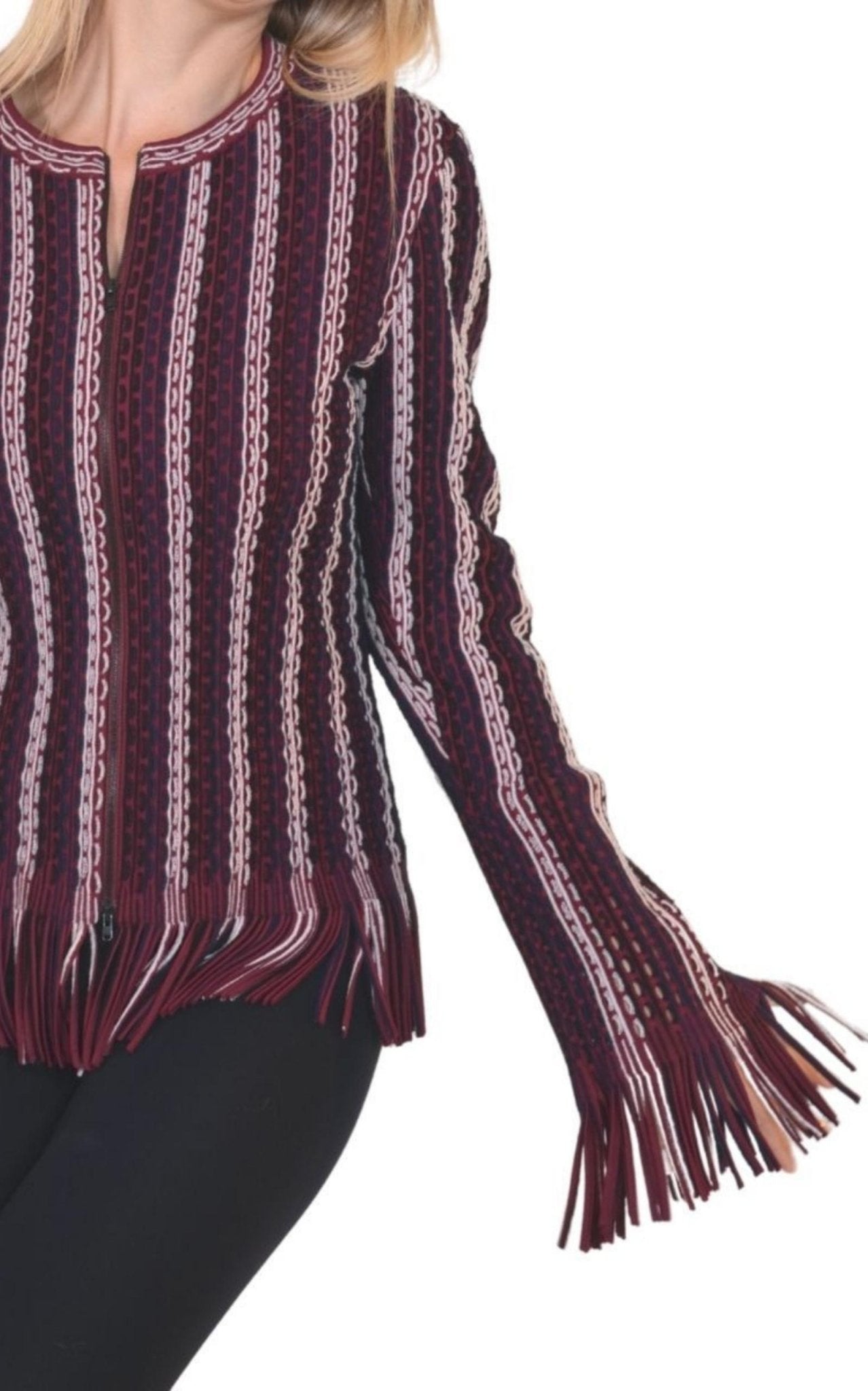 Alaïa Seamed Knit Moto Fringe Jacket - Runway Catalog