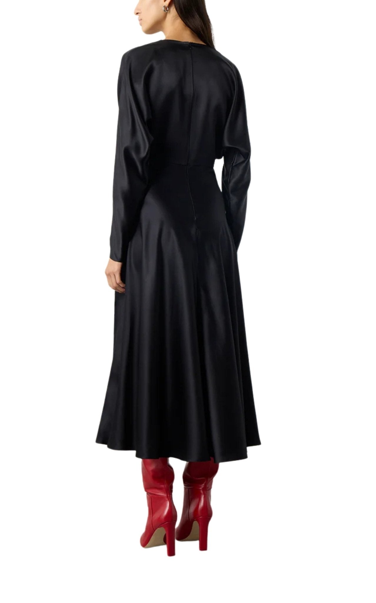 Alejandra Alonso Rojas knot silk dress with ruffles and V-neckline in black