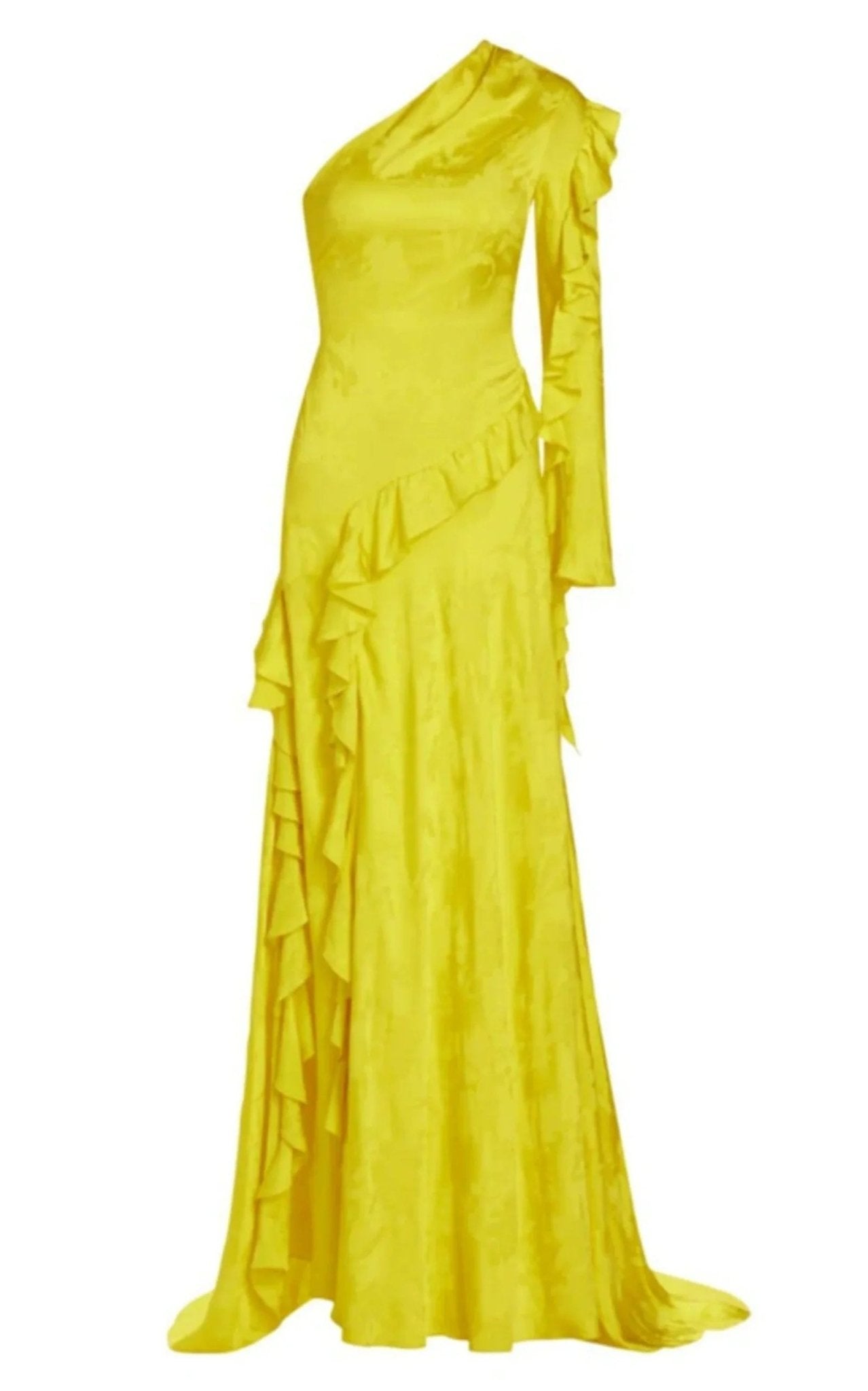 ALEJANDRA ALONSO ROJAS One Shoulder Yellow Silk Ruffle Dress - Runway Catalog