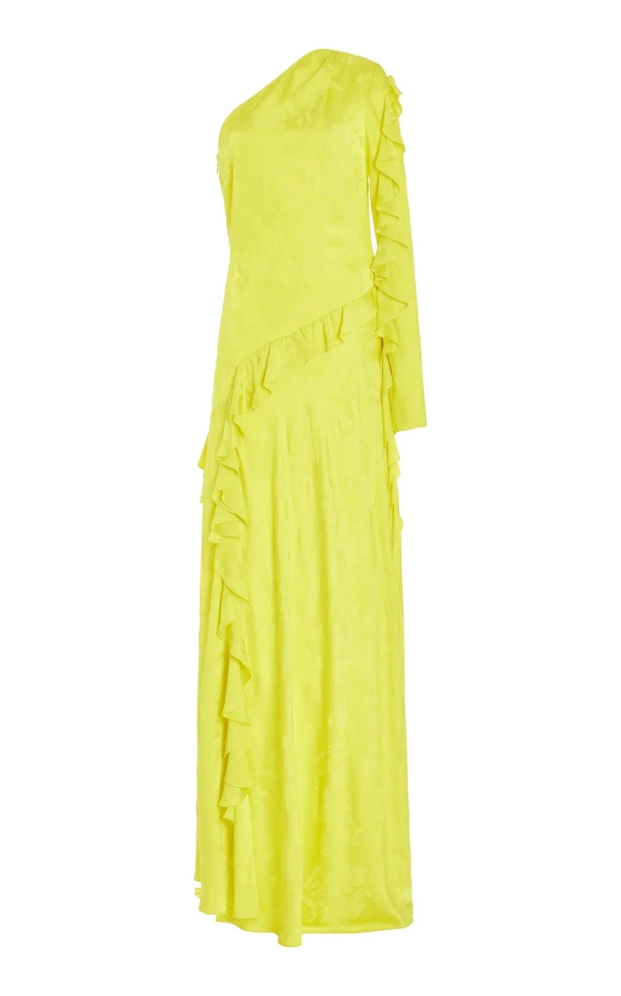 ALEJANDRA ALONSO ROJAS One Shoulder Yellow Silk Ruffle Dress - Runway Catalog