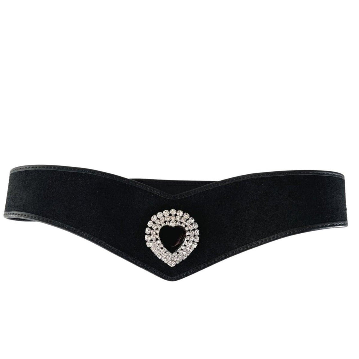 Alessandra Rich - Black Leather and Velvet Crystal Heart Belt - S Alessandra Rich Black Leather and Velvet Crystal Heart Belt  main image 2