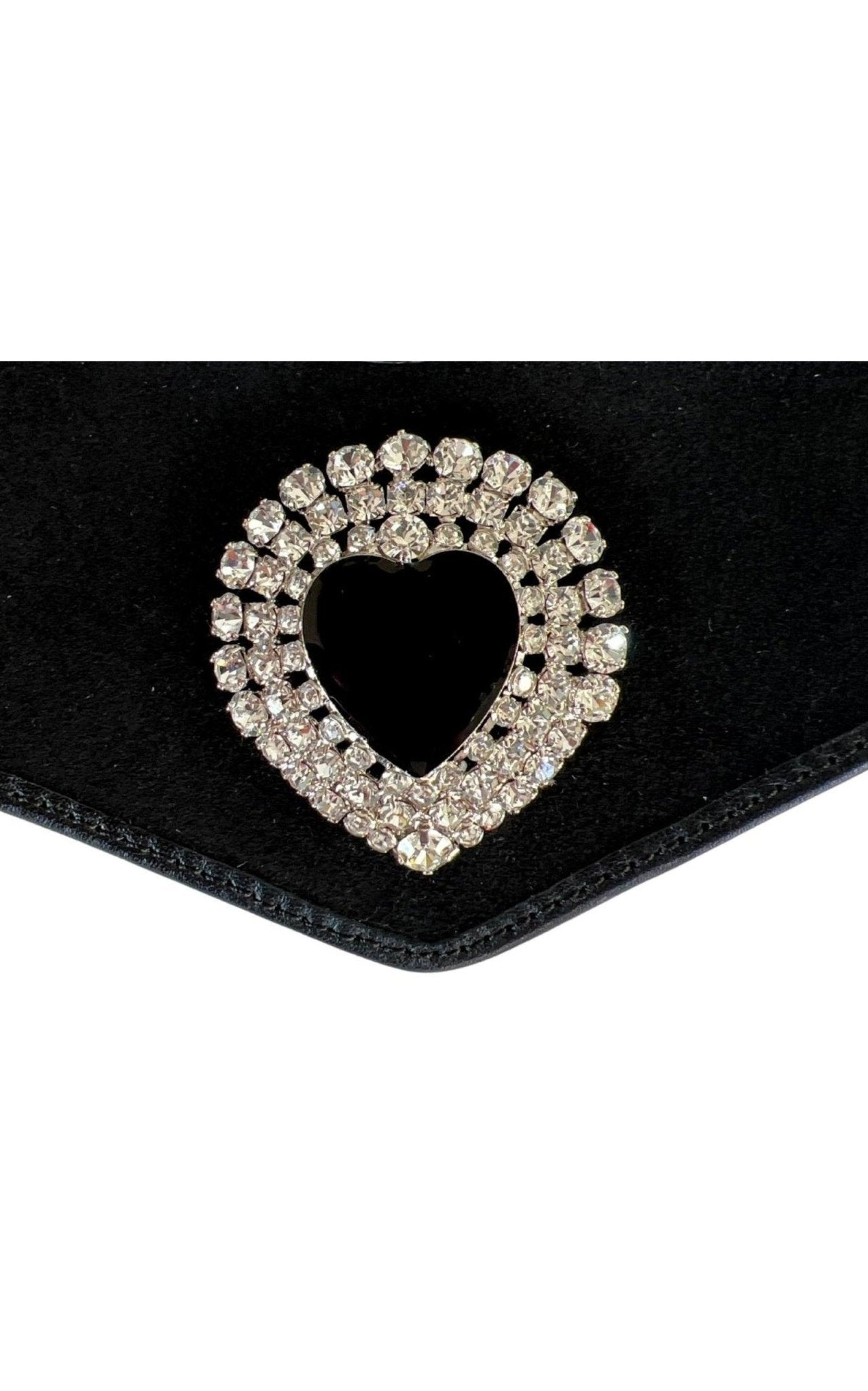Alessandra Rich Black Leather and Velvet Crystal Heart Belt - Runway Catalog