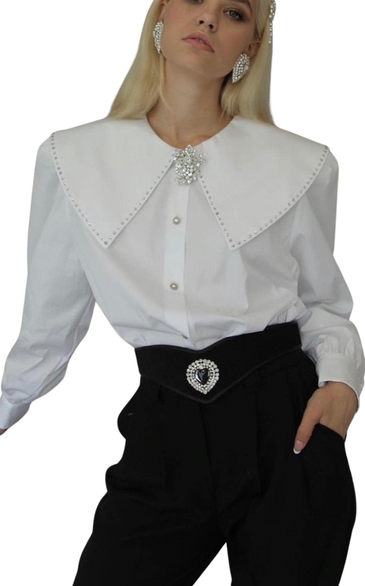 Alessandra Rich Black Leather and Velvet Crystal Heart Belt - Runway Catalog