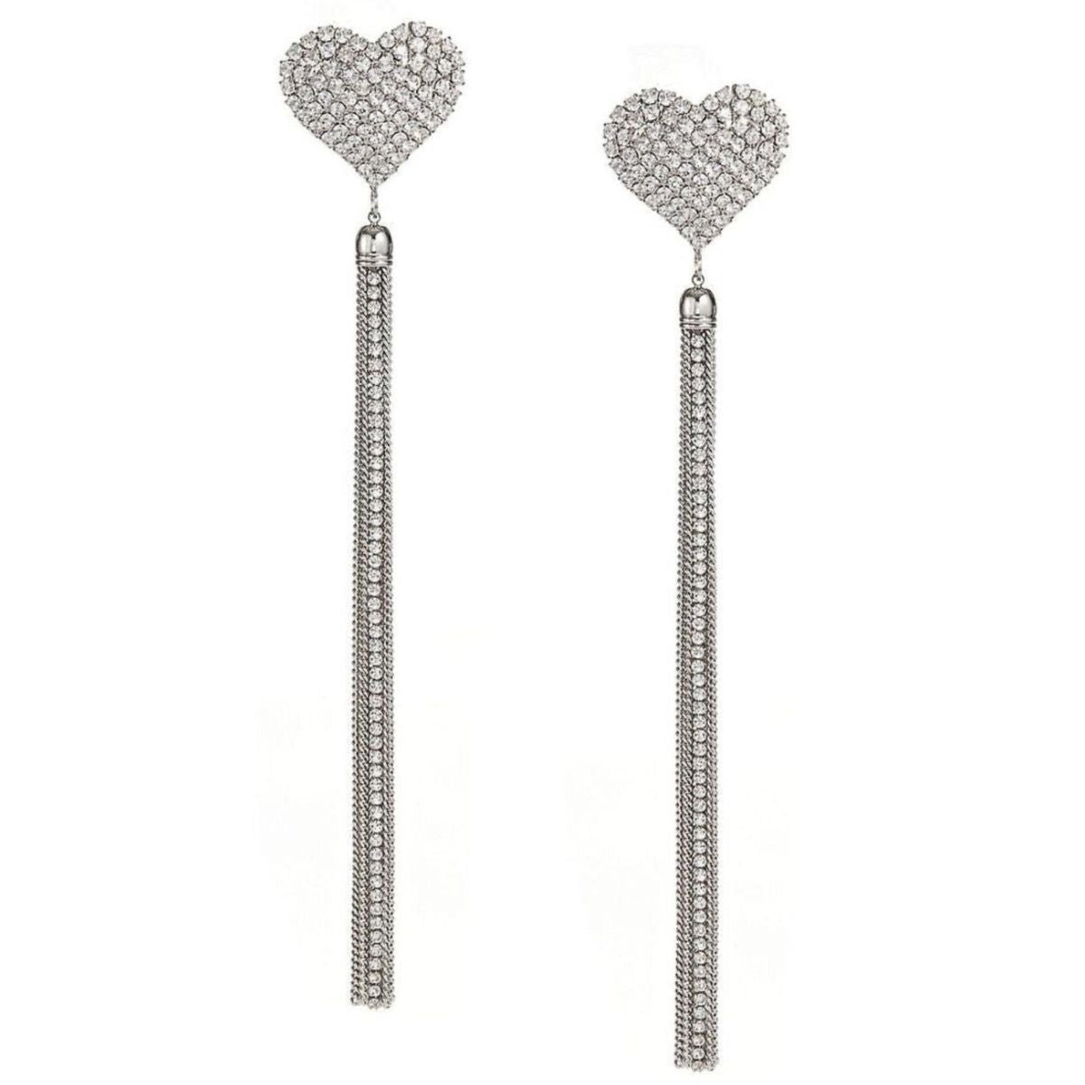 Alessandra Rich Crystal - Heart Tassel Earrings - Runway Catalog