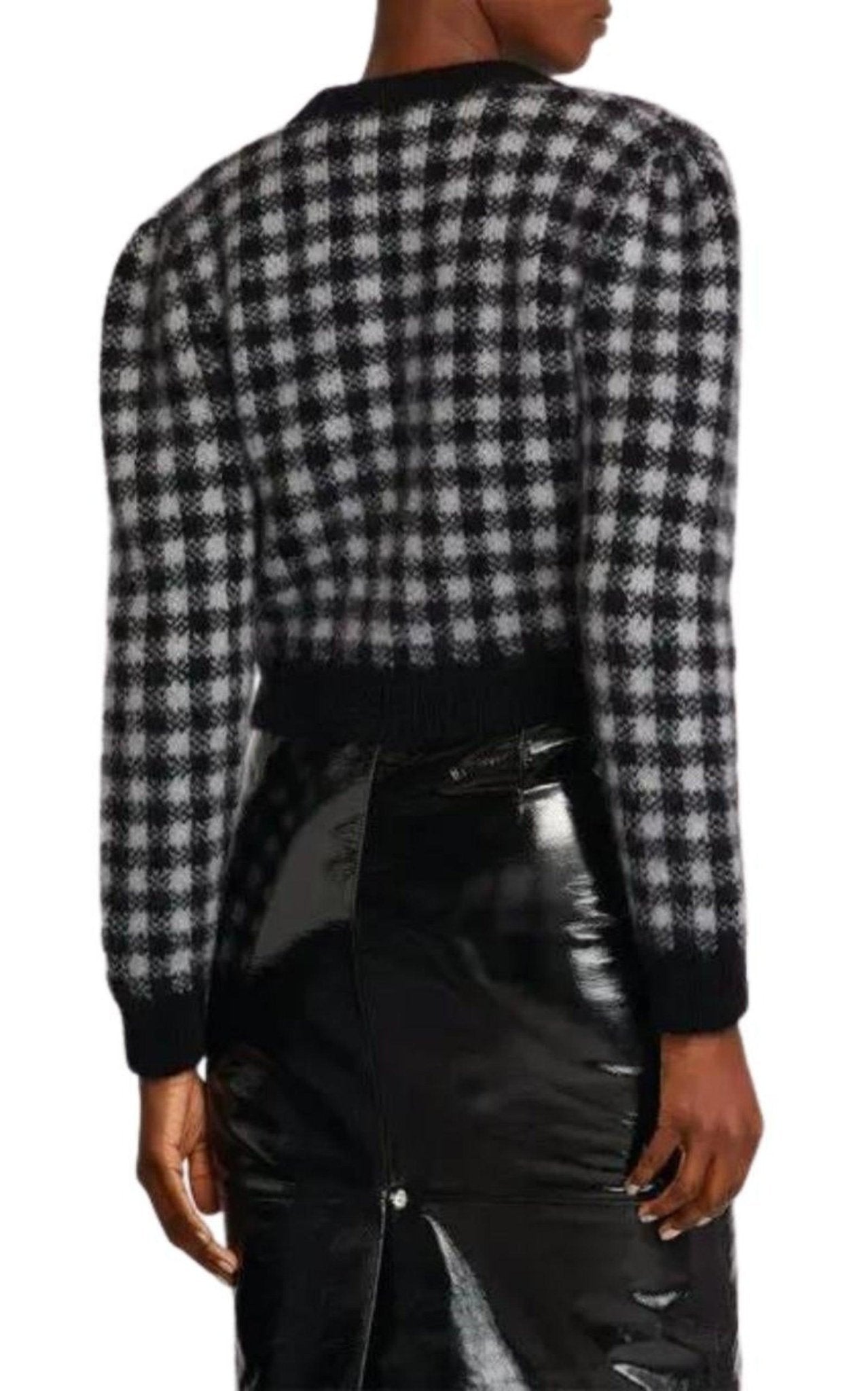 Alessandra Rich Embellished Check Mohair Cardigan - Runway Catalog