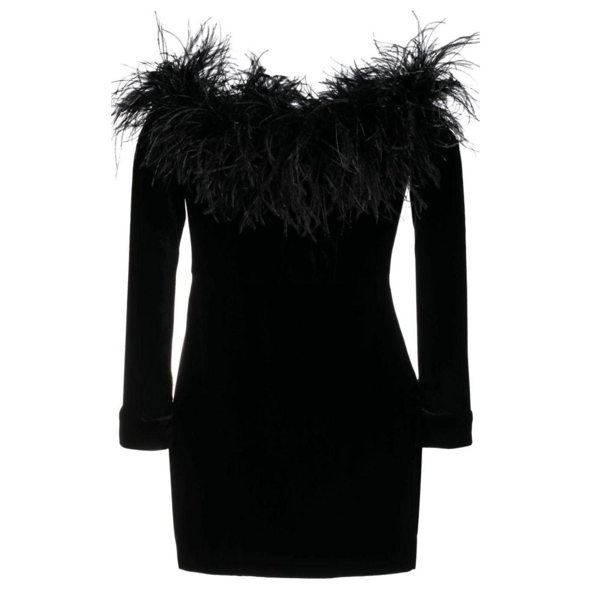 Alessandra Rich Feather - trim Velvet Mini Dress - Runway Catalog