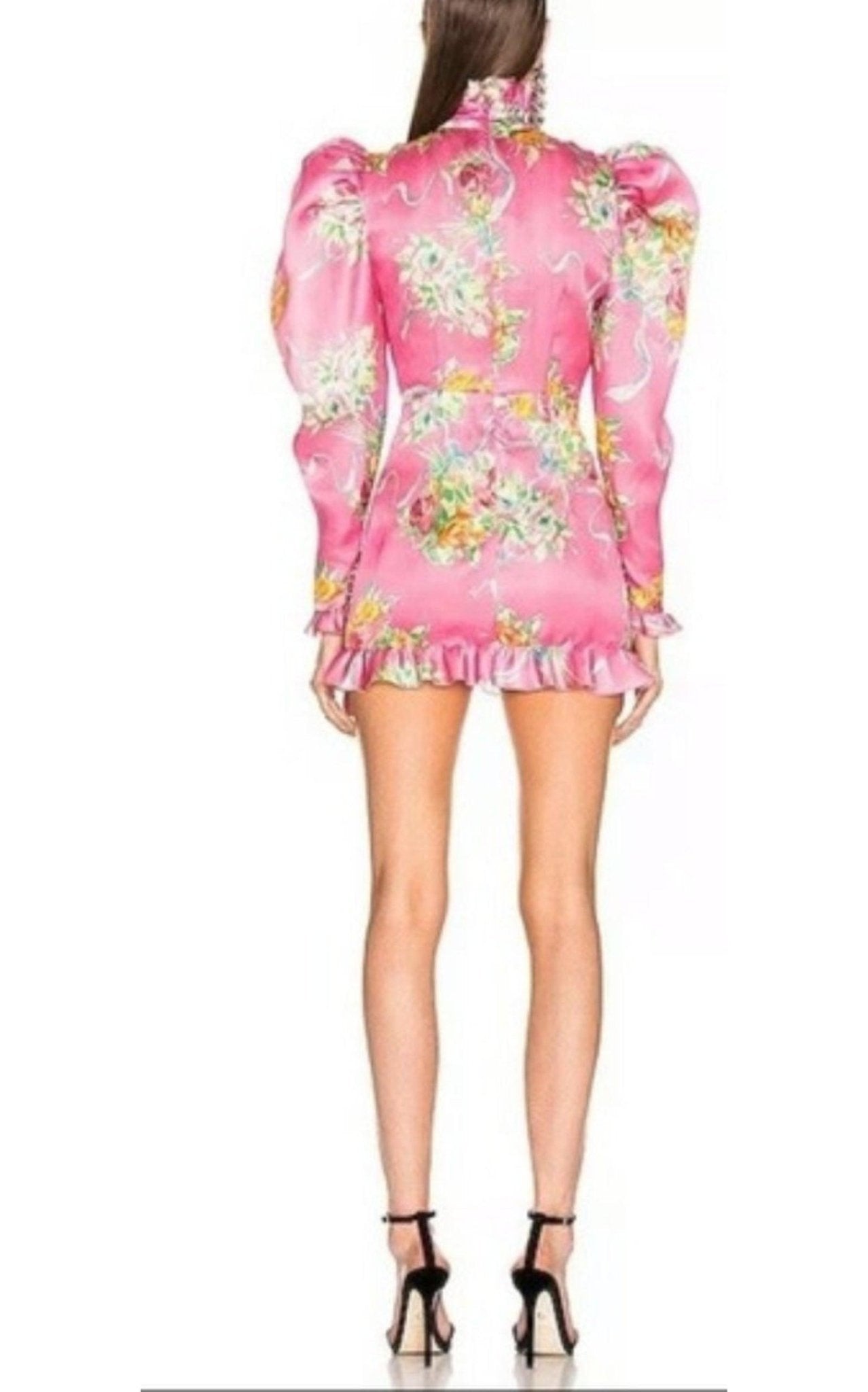 Alessandra Rich Floral Puff - Sleeve Silk Mini Dress - Runway Catalog