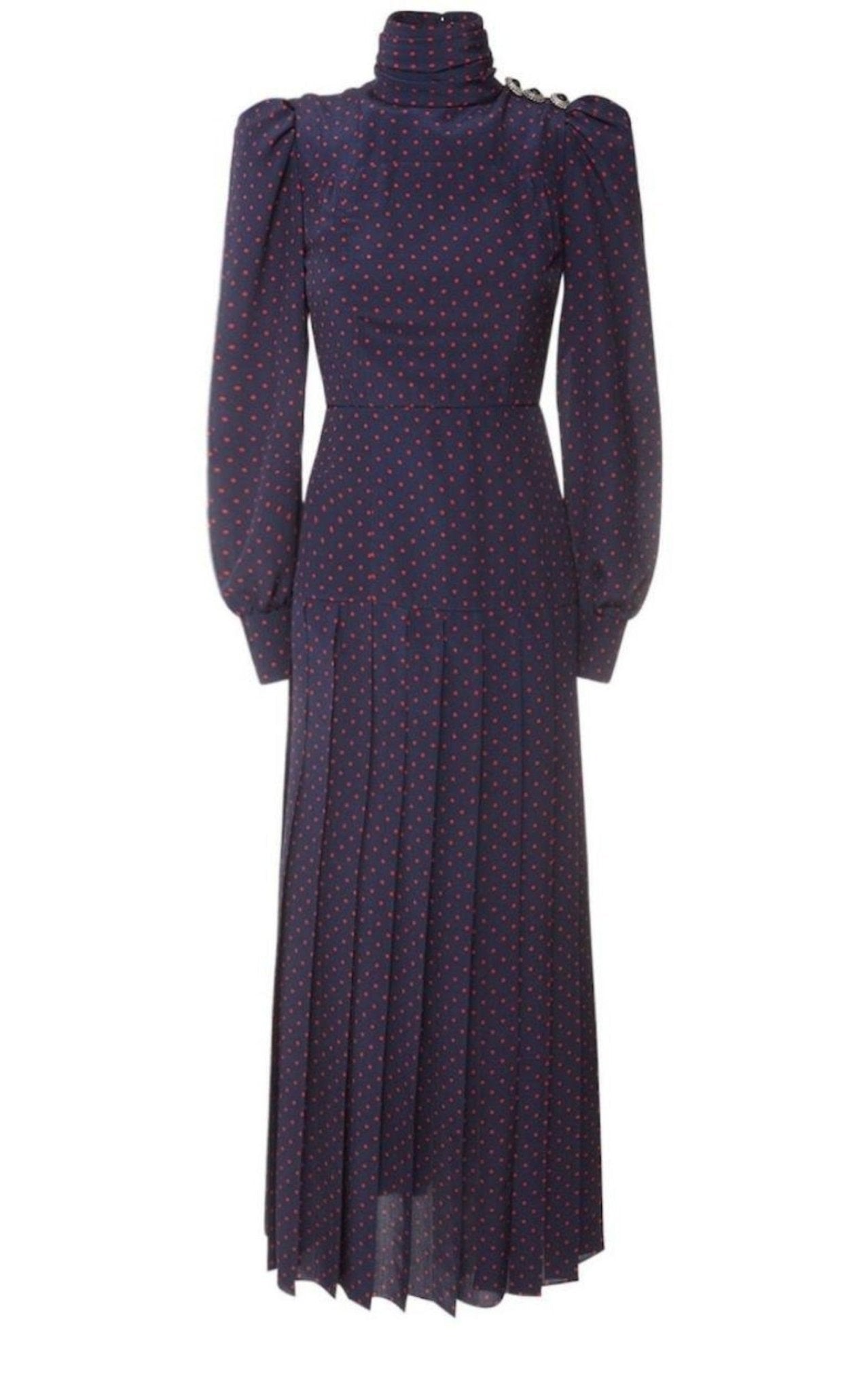 Alessandra Rich Long - Sleeve Highneck Polka - Dot Dress - Runway Catalog