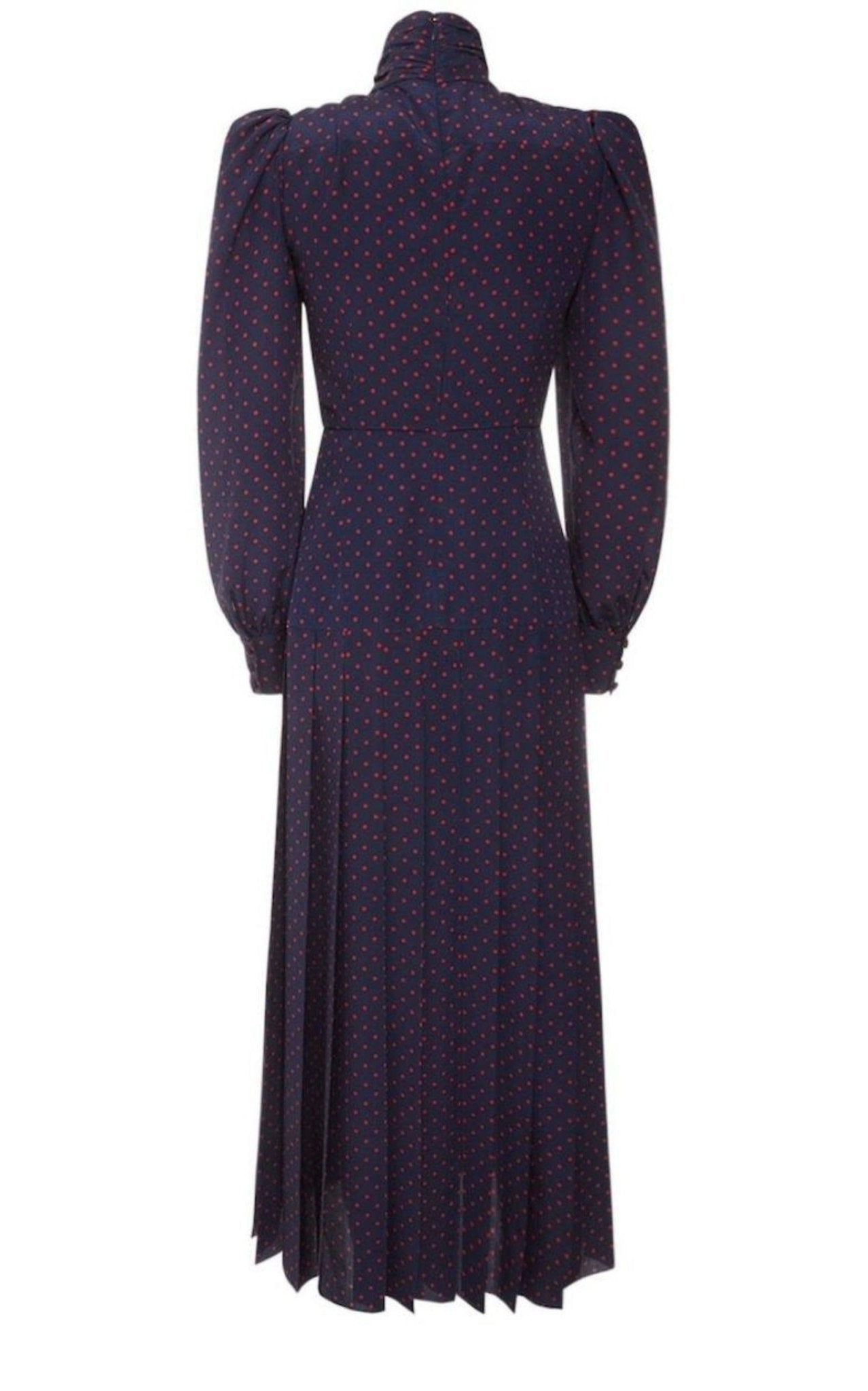 Alessandra Rich Long - Sleeve Highneck Polka - Dot Dress - Runway Catalog