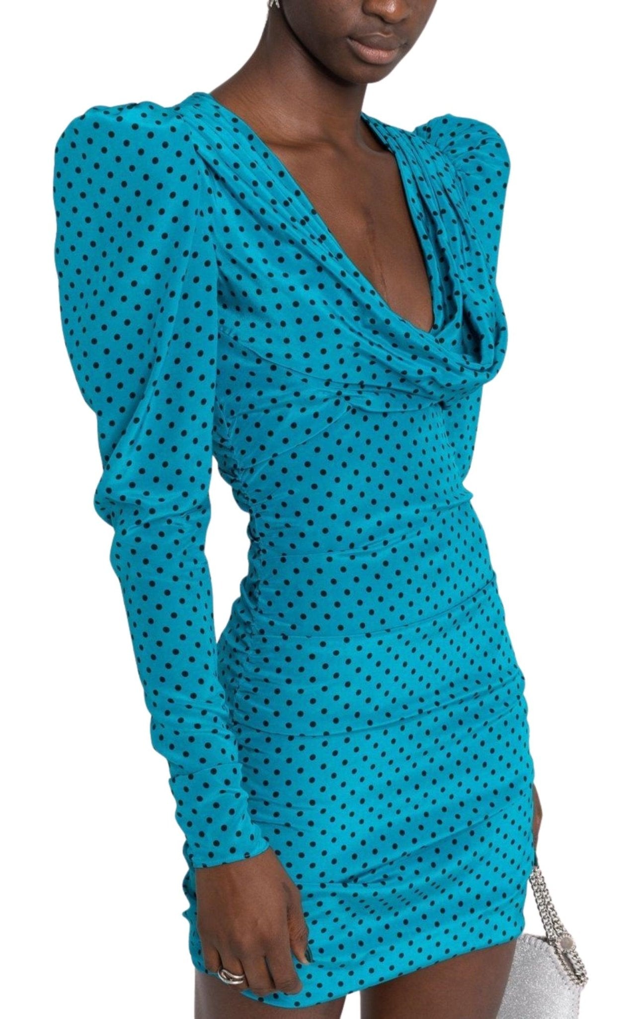 Alessandra Rich Polka - dot Silk Draped Mini - Runway Catalog