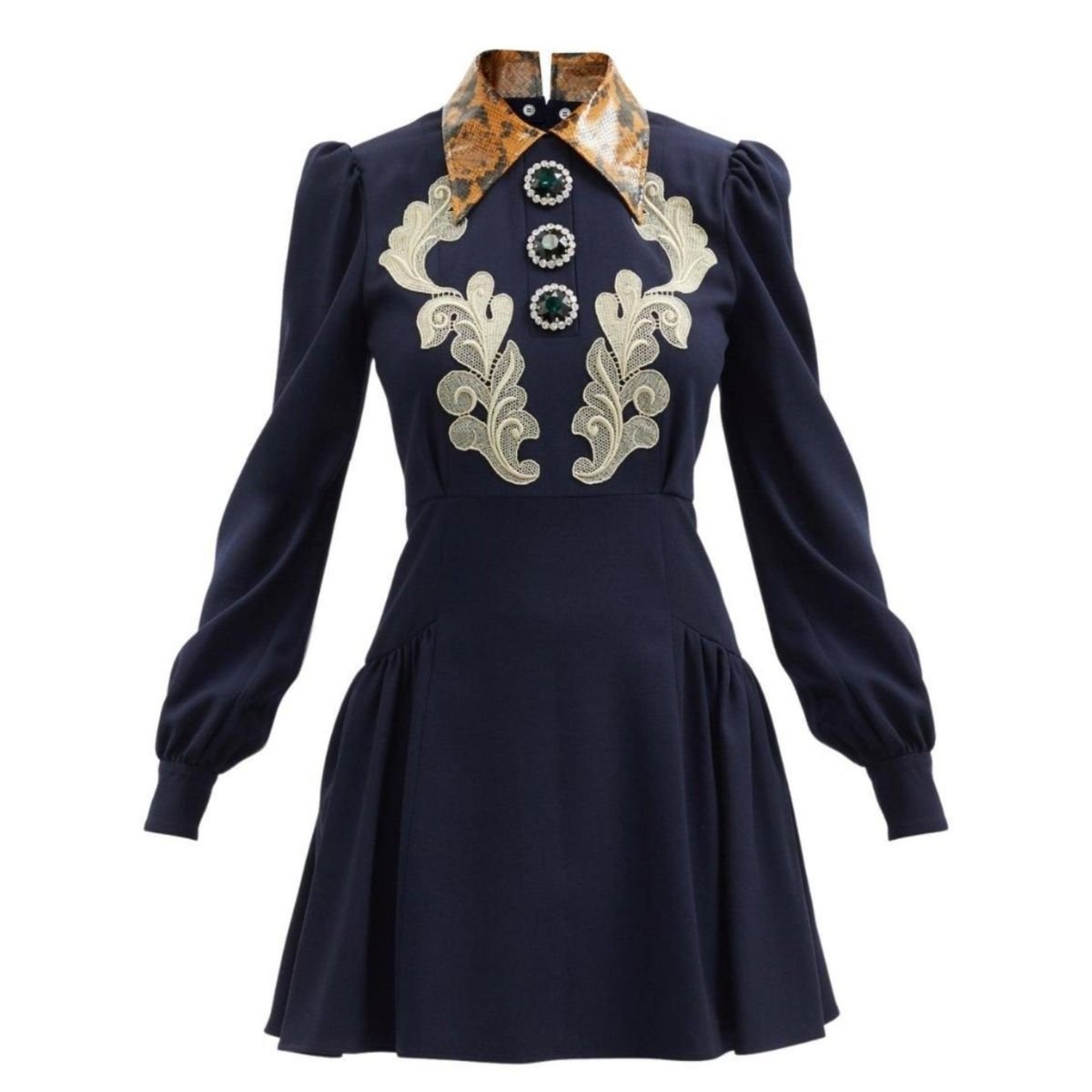 Alessandra Rich Wool Crepe Mini Dress With Python Print Collar - Runway Catalog