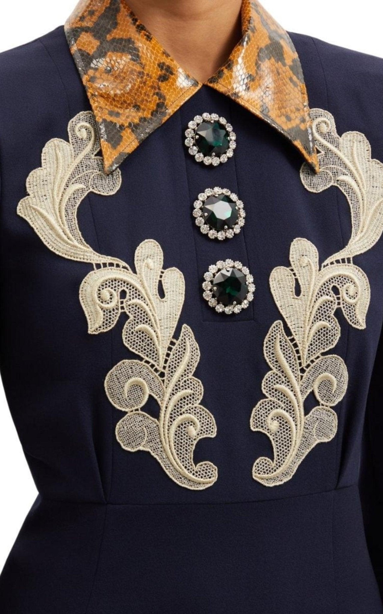 Alessandra Rich Wool Crepe Mini Dress With Python Print Collar - Runway Catalog