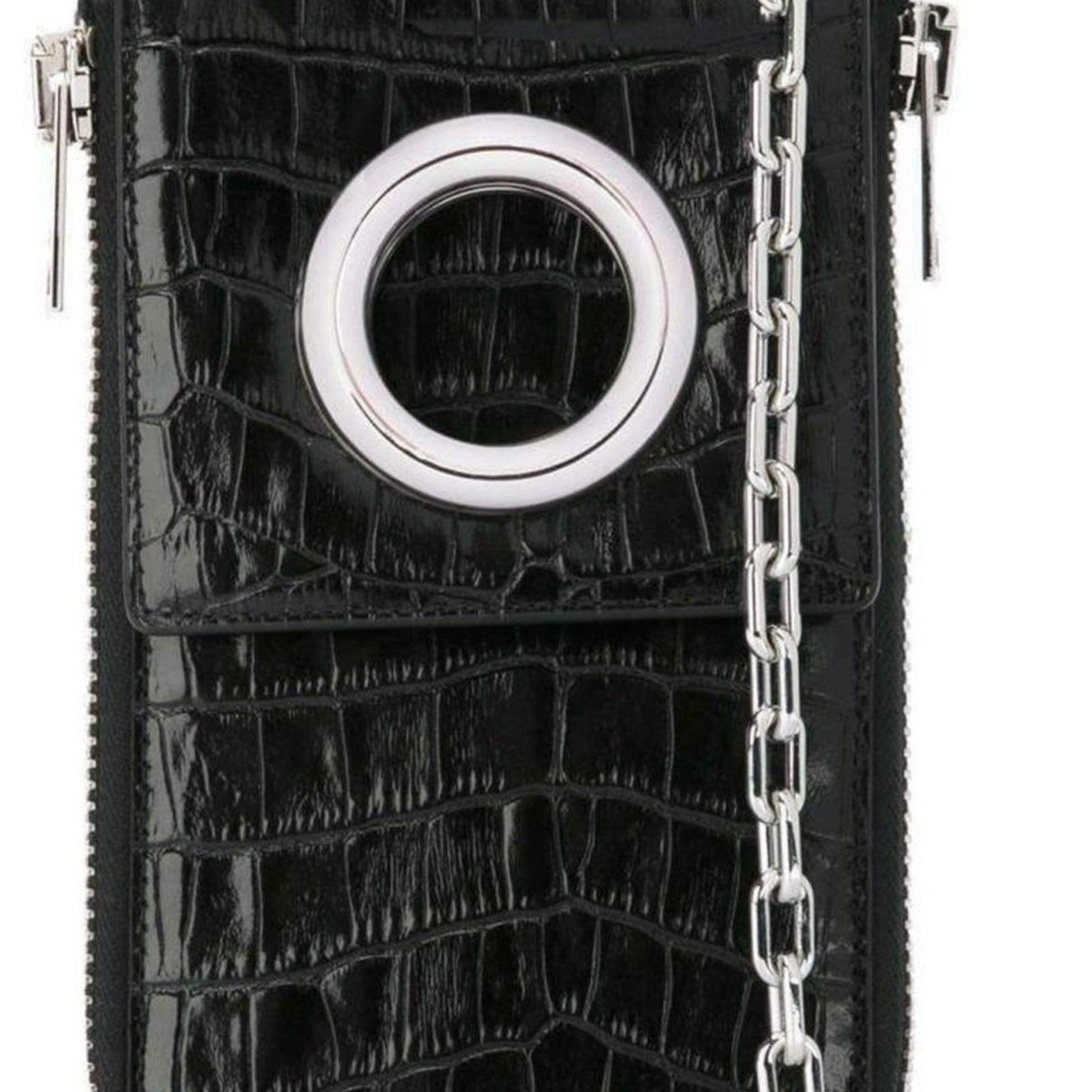 Alexander Wang Black Shoulder Wallet Crocodile Embossed Leather