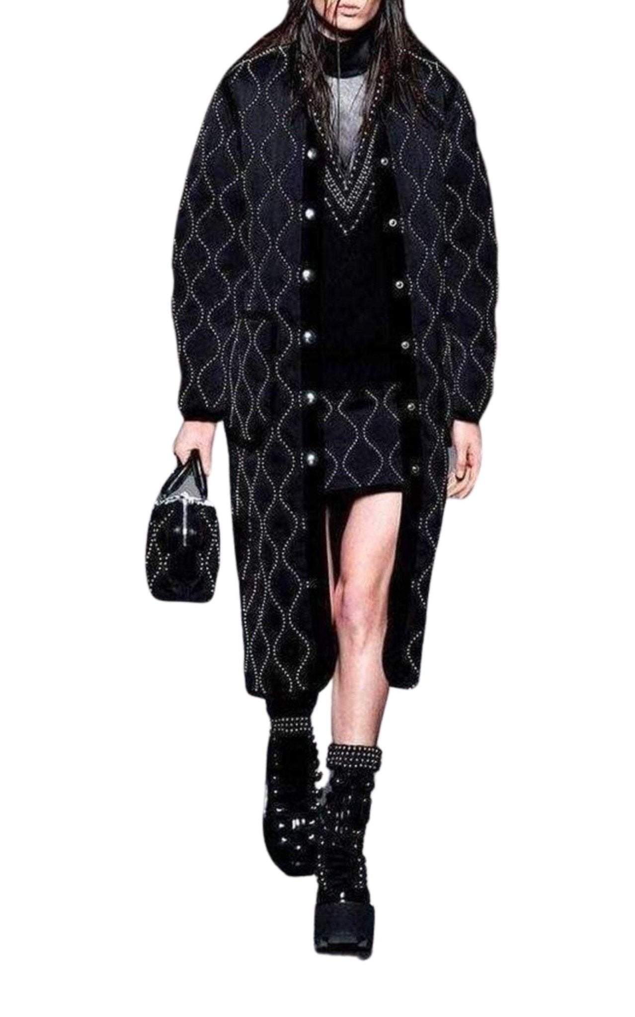 Alexander Wang Studded Embellished Black Satin Skirt - Runway Catalog