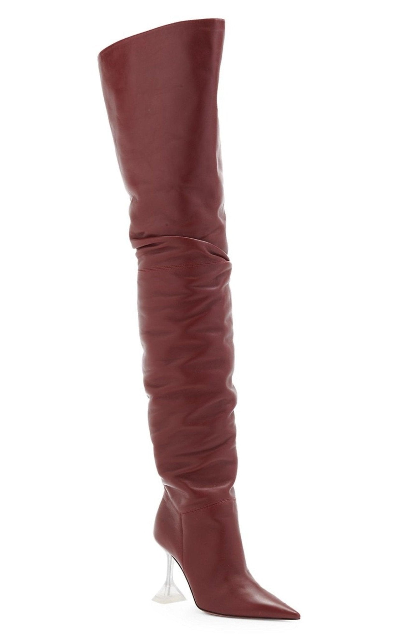 Amina Muaddi Olivia Burgundy Tall Leather Over The Knee Boots - Runway Catalog