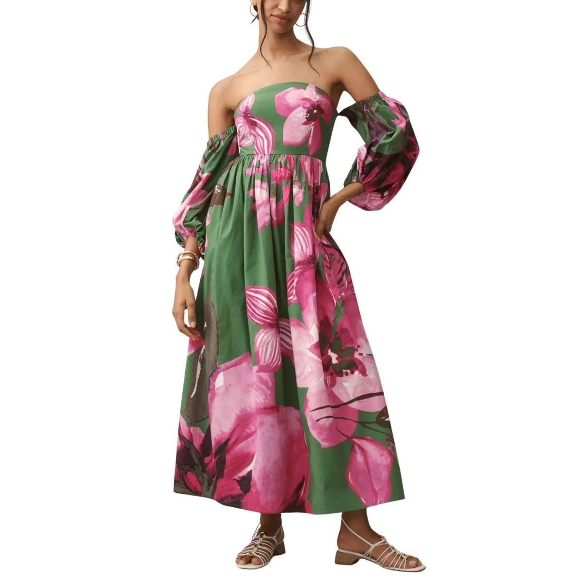 Anthropologie Off-Shoulder-Maxikleid mit Blumenprint – Runway-Katalog