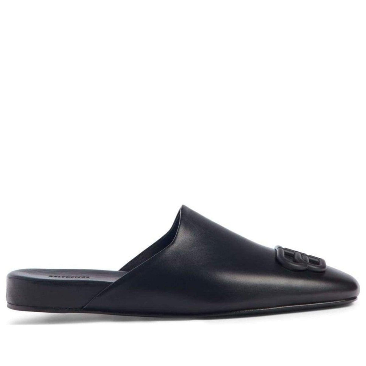 Balenciaga Black Textured Slippers Balenciaga - Logo leather slippers Balenciaga main image 4