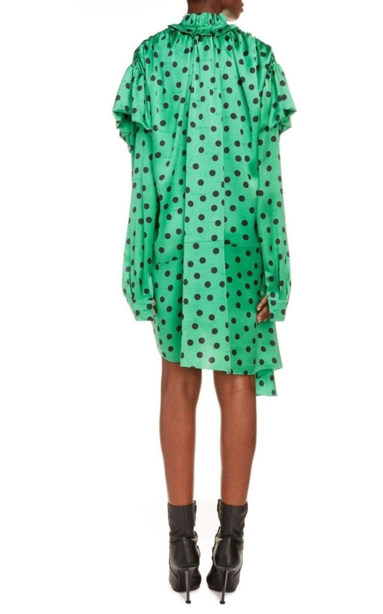 Balenciaga Polka Dot Print Long Sleeve Logo Jacquard Babydoll Dress - Runway Catalog