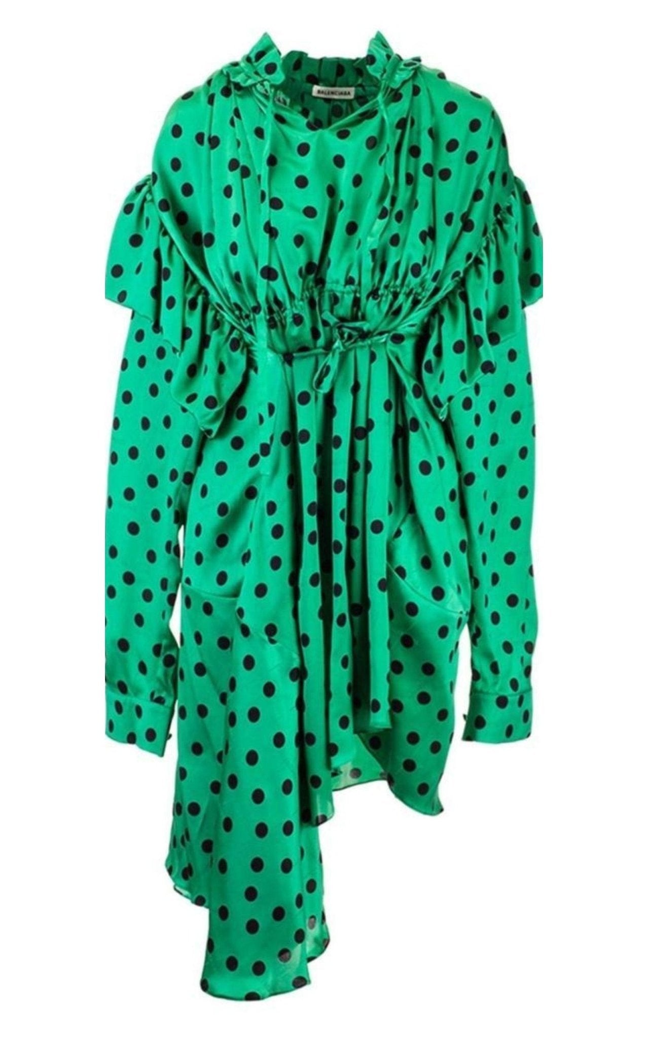 Balenciaga Polka Dot Print Long Sleeve Logo Jacquard Babydoll Dress - Runway Catalog