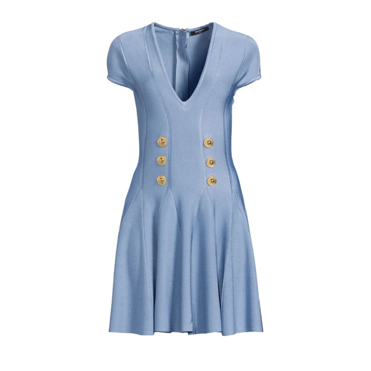 Balmain 6 - Button Fine Knit Mini Skater Dress - Runway Catalog