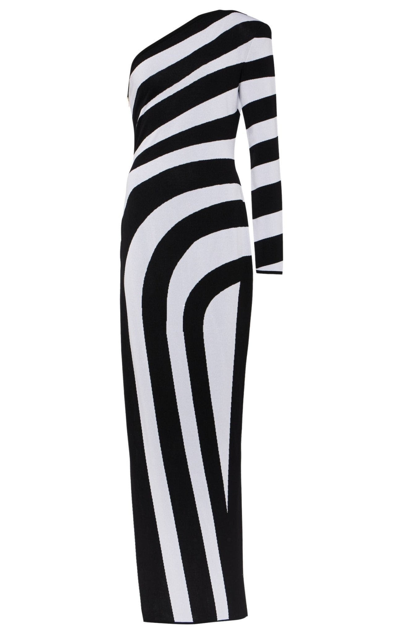 Balmain Asymmetrical Striped Knit Maxi Dress - Runway Catalog