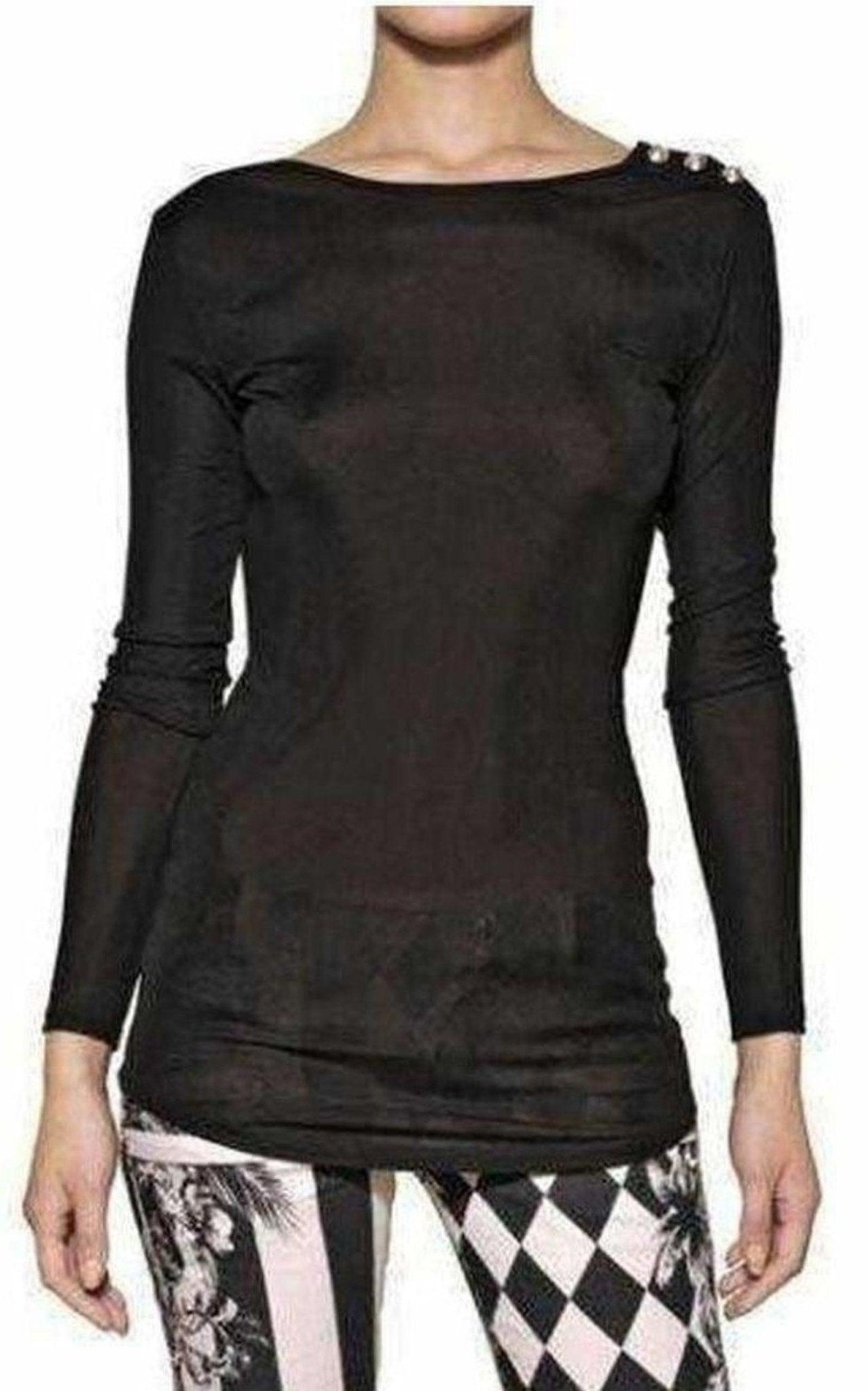 Balmain Balmain Black Long Sleeve Open Back Cotton - Blend Top - Runway Catalog