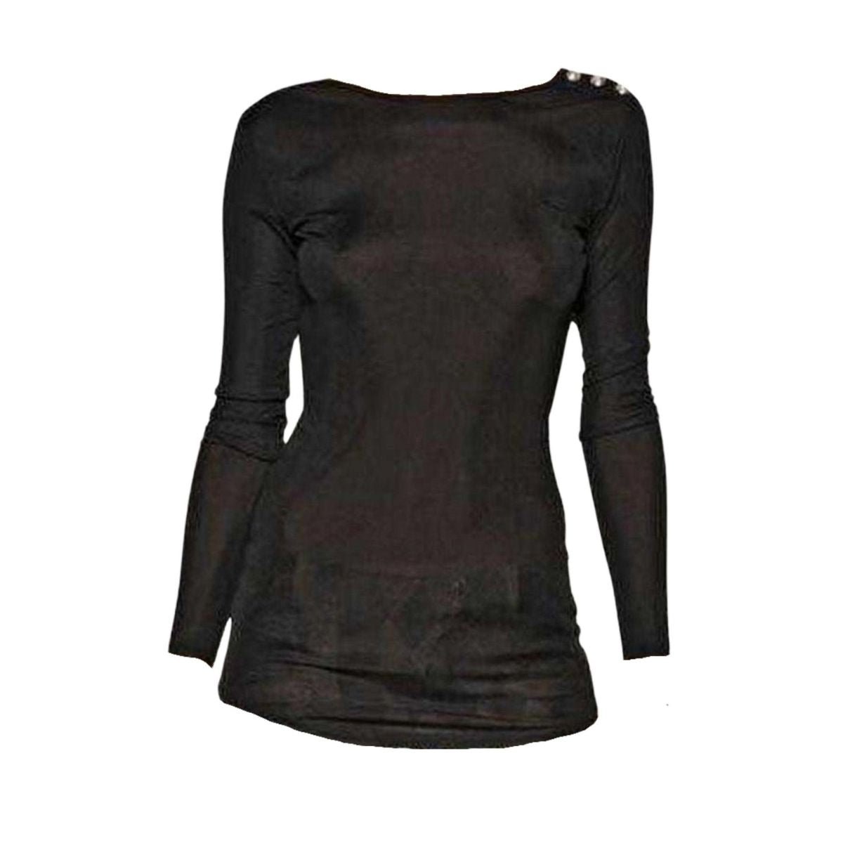 Balmain Balmain Black Long Sleeve Open Back Cotton - Blend Top - Runway Catalog