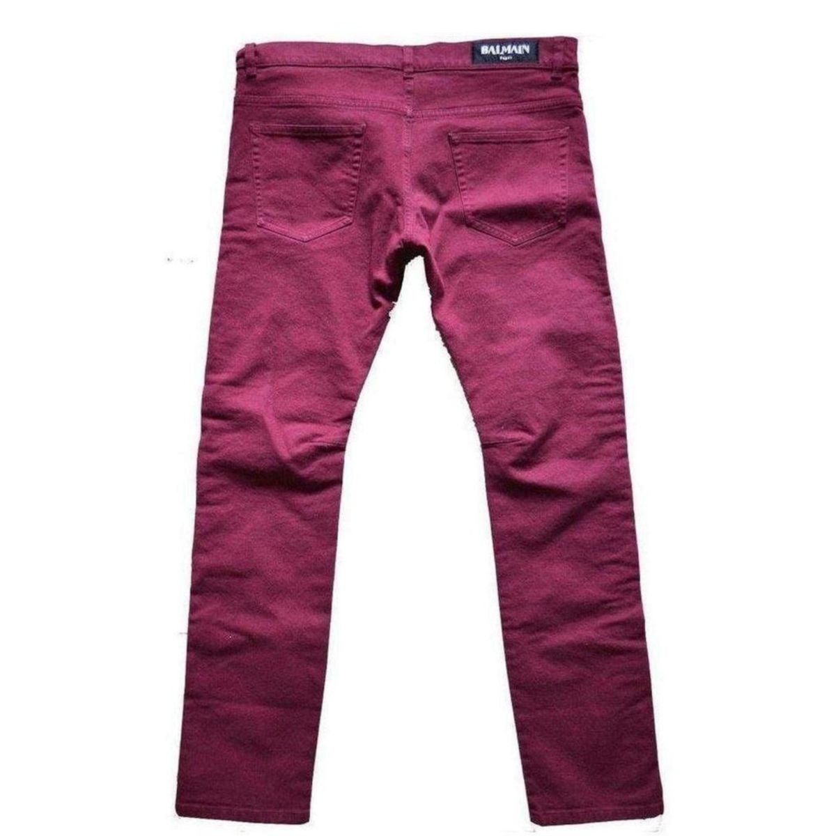 Balmain Balmain Burgundy Embroidered Trimming Slim Stretch Jeans - Runway Catalog