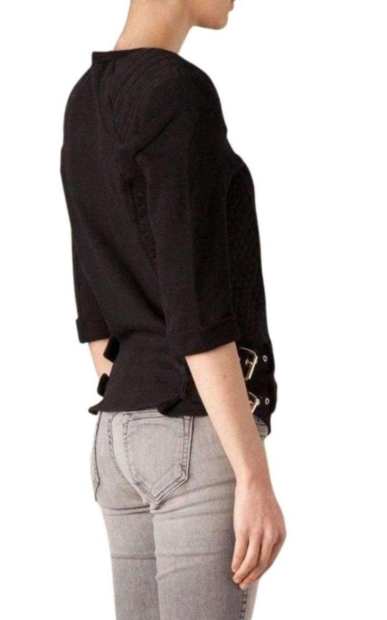 Balmain Balmain Cotton Quilted Panel Sweatshirt with Gold Buckles - Runway Catalog