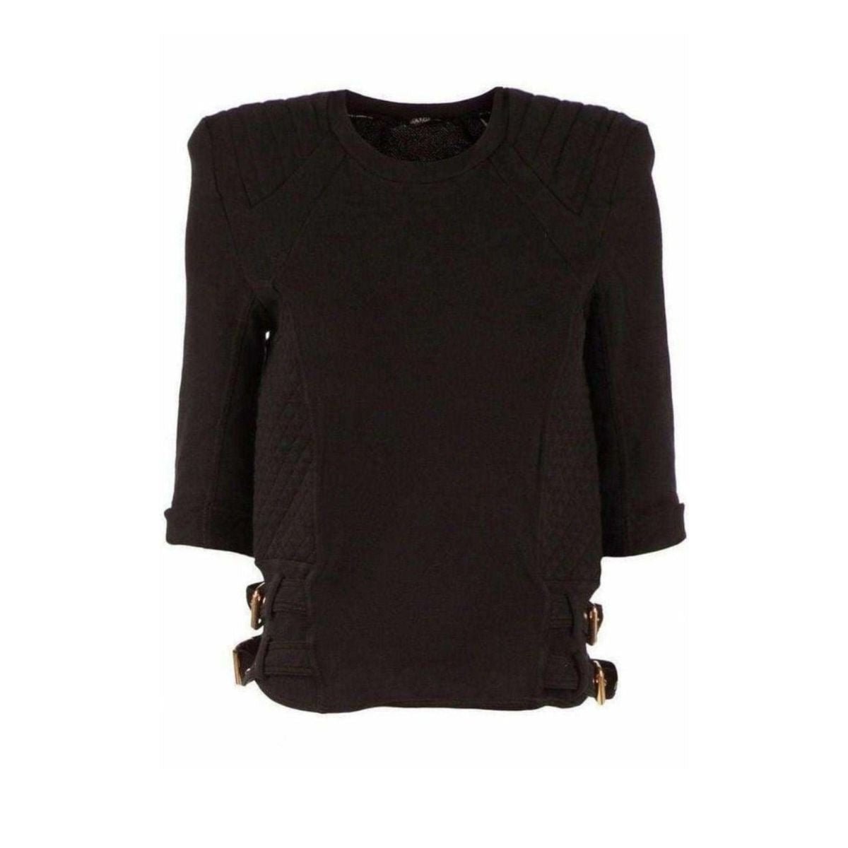 Balmain Balmain Cotton Quilted Panel Sweatshirt with Gold Buckles - Runway Catalog