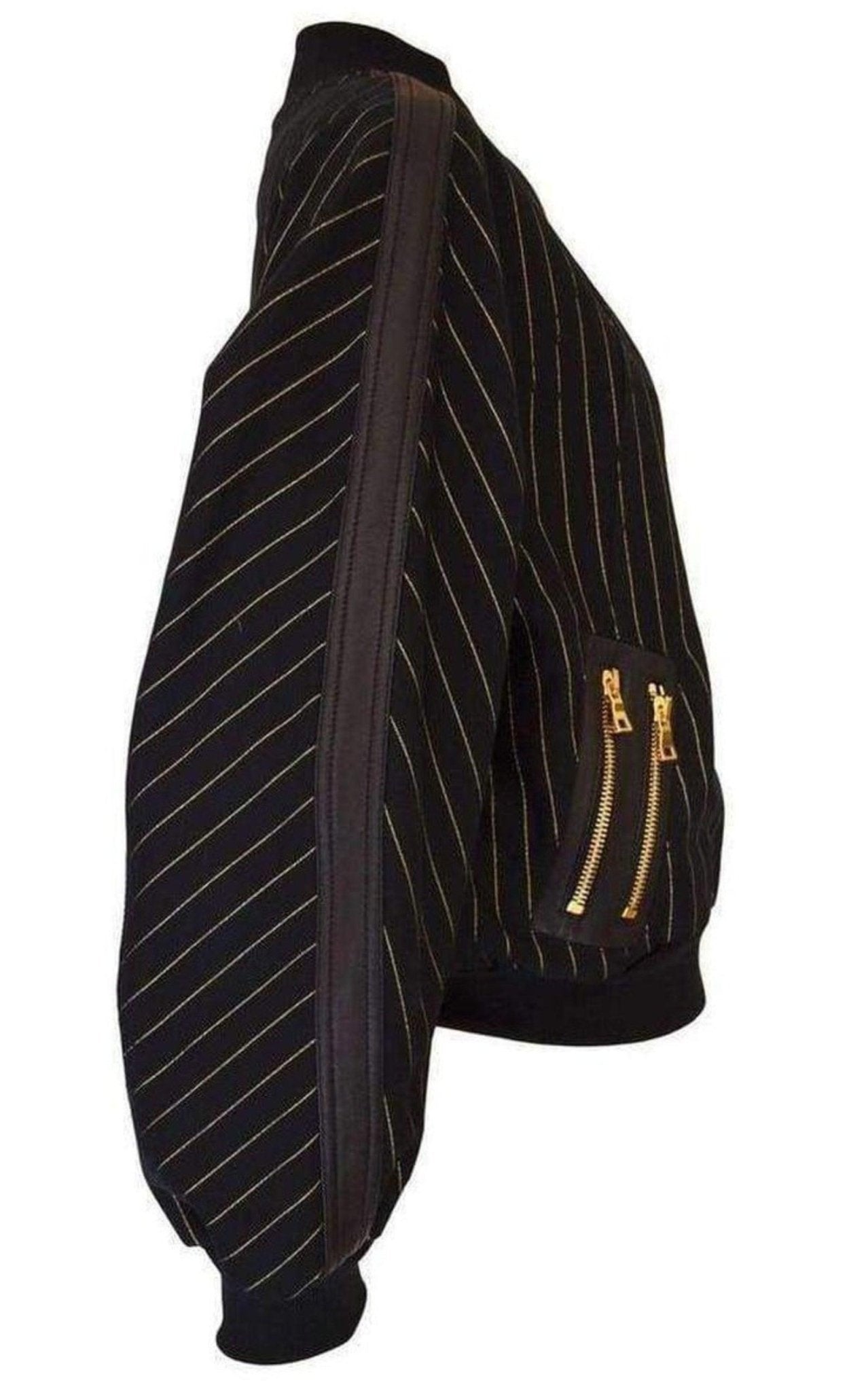 Balmain Balmain Striped Cotton Teddy Jacket in Black and Gold - Runway Catalog